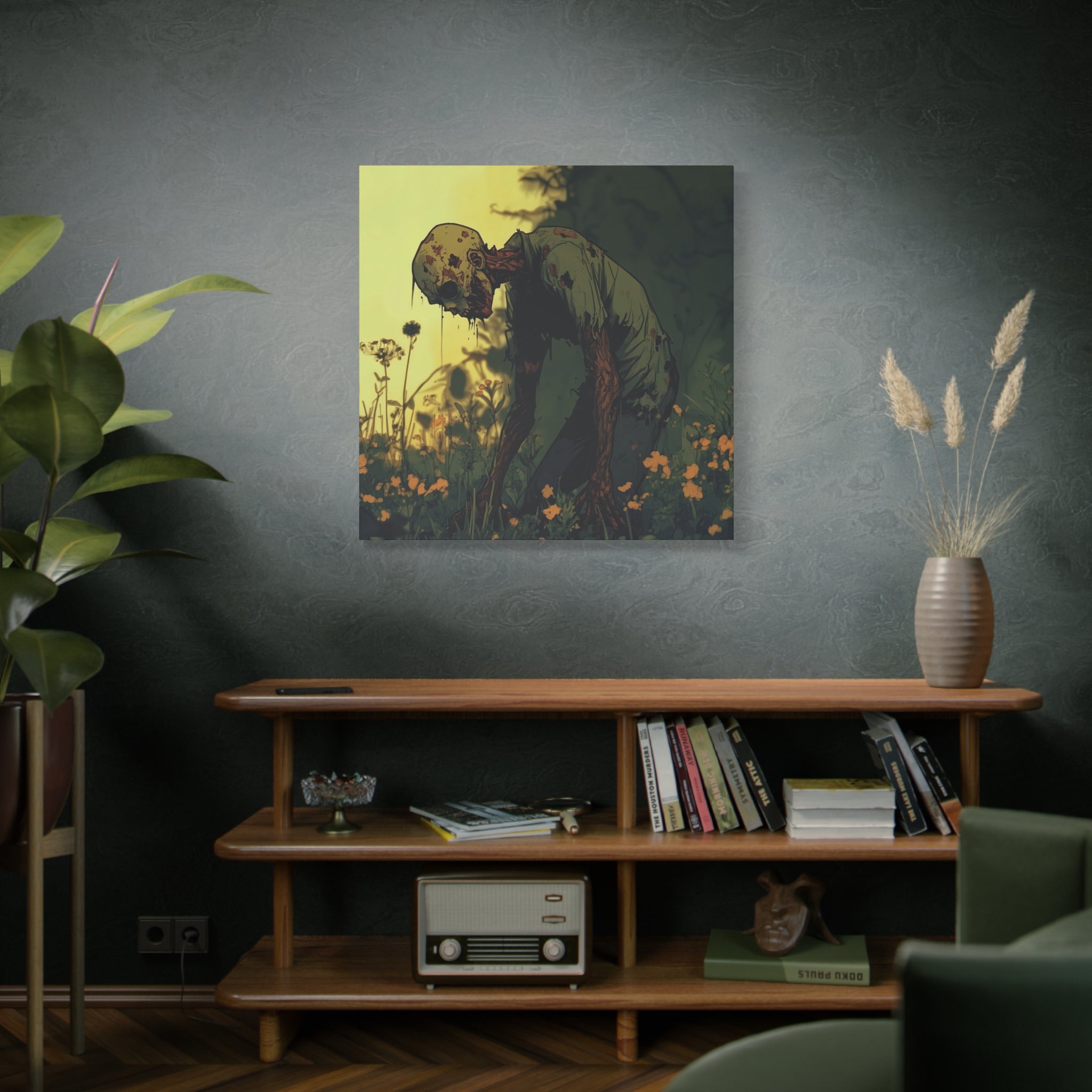 Zombie Art Canvas, Horror Wall Decor, Unique Halloween Gift, Stretched Artwork, Creepy Home Decoration