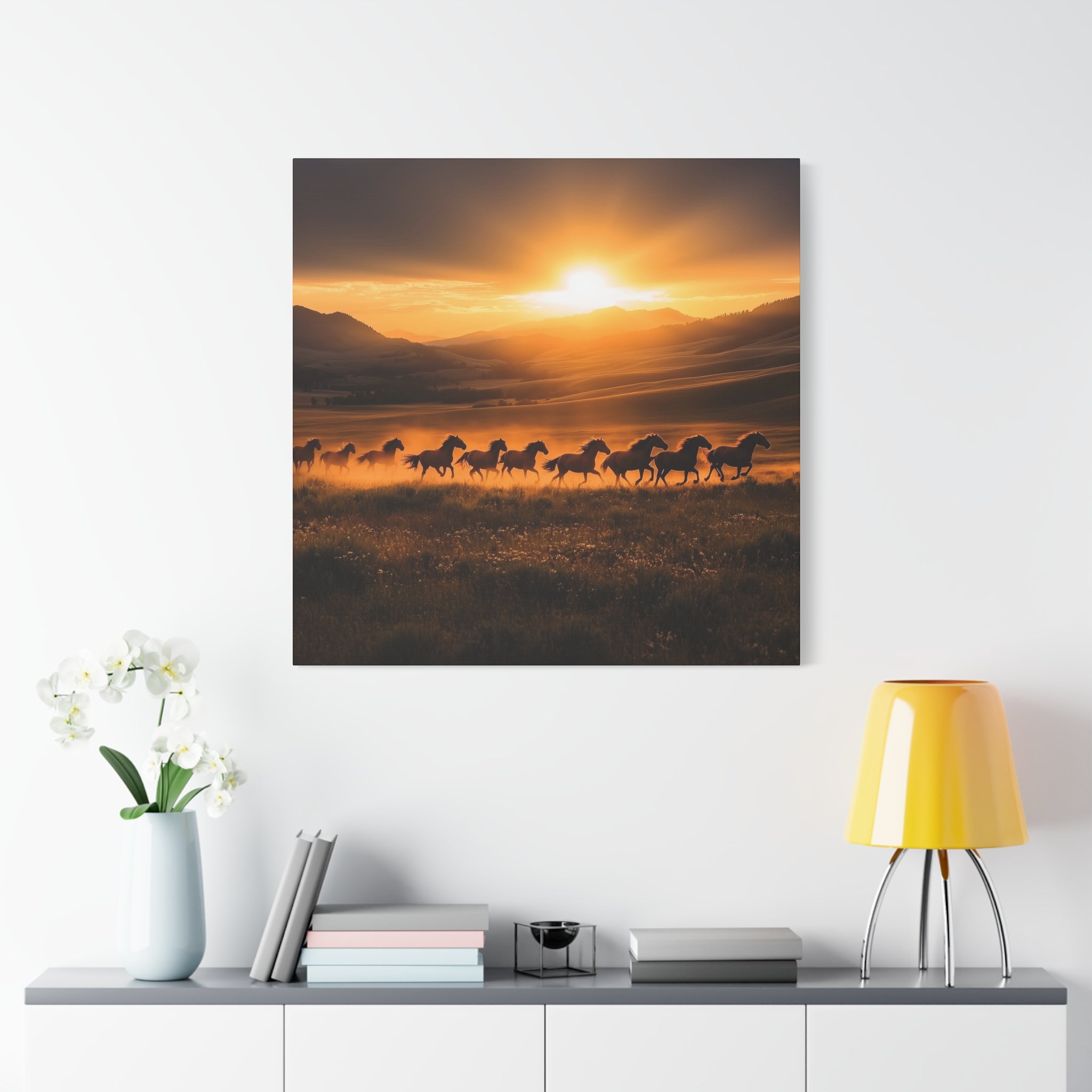 Sunset Horse Gallop Canvas, Decor for Equine Lovers, Wall Art for Home, Gift for Horse Owners, Nature-Inspired Room Decor