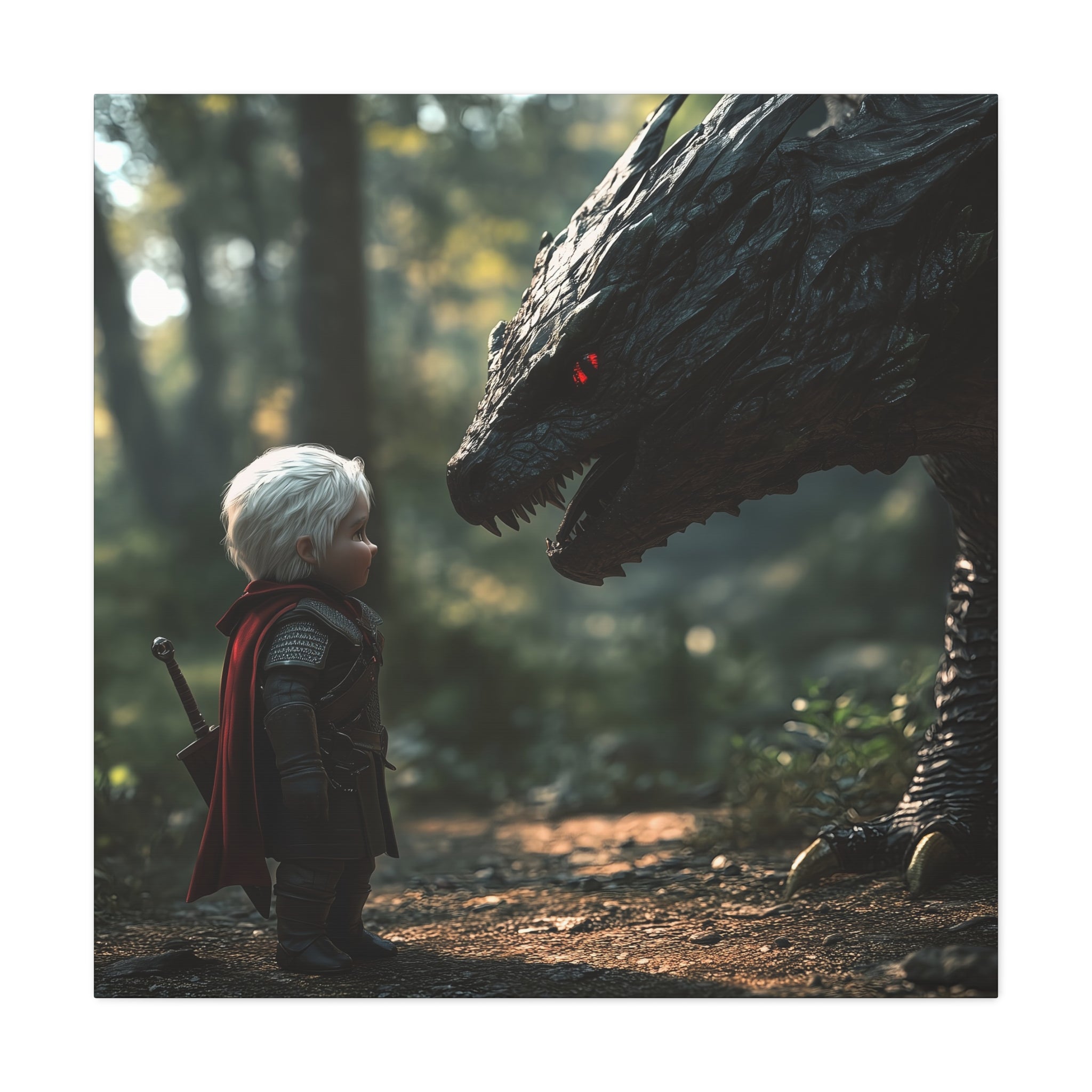 The Witcher And The Wyvern Fantasy Wall Art Canvas, Kids Room Decor, Dragon Artwork, Adventure Theme Decor, Unique Gift for Children