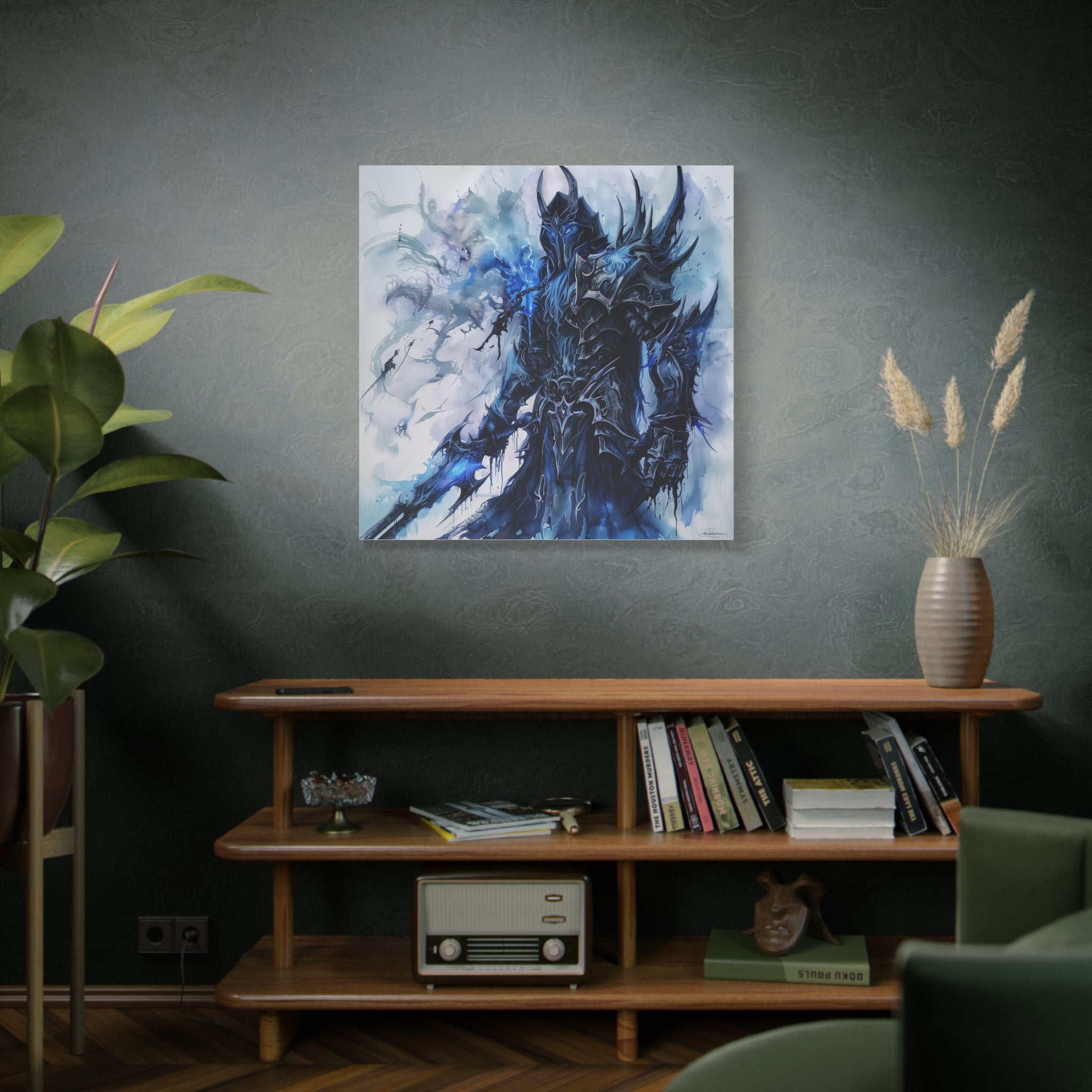 Epic Fantasy Art Canvas Print, Wall Decor for Gamers, Blue Warrior Artwork, Home Office, Unique Gift for D&D Lovers