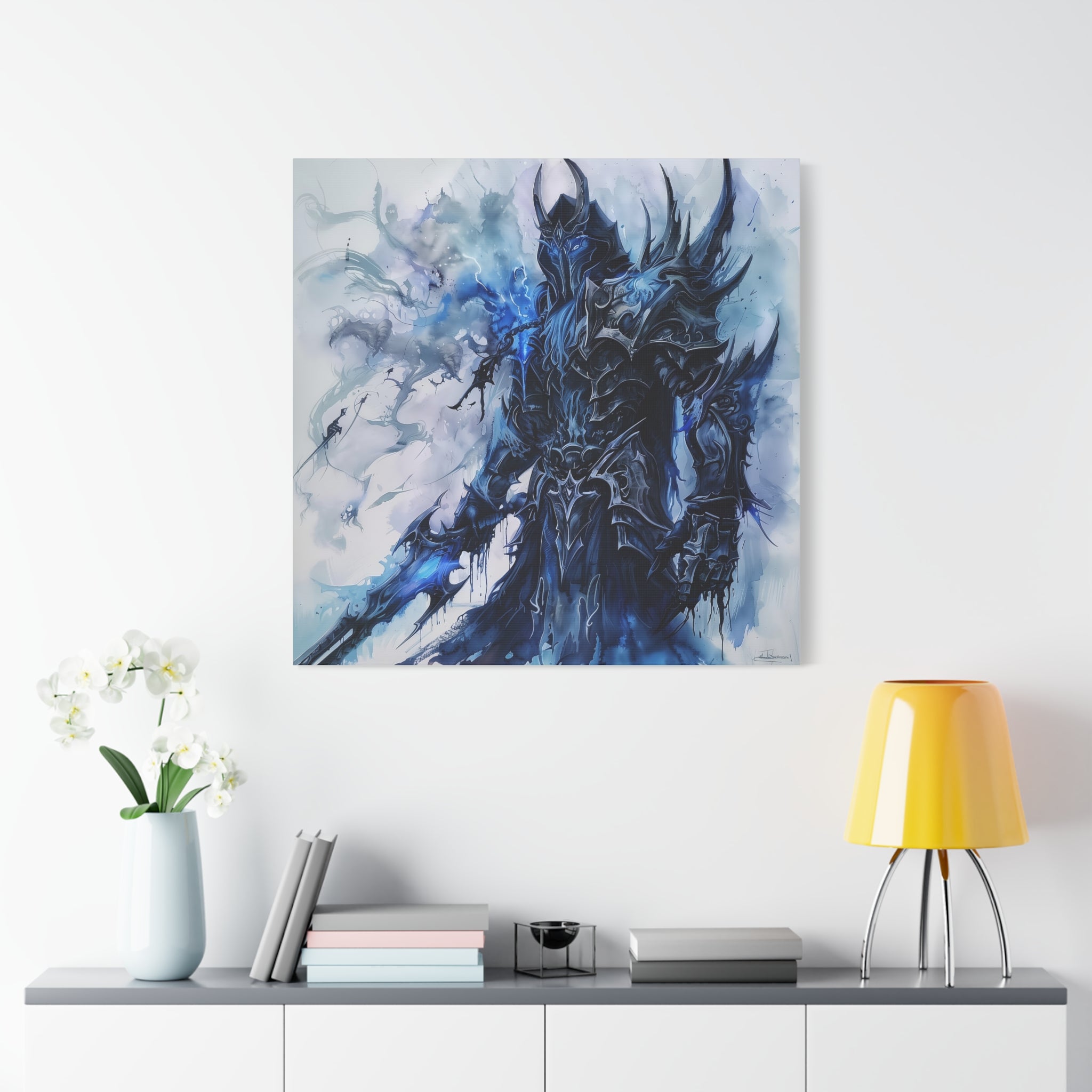 Epic Fantasy Art Canvas Print, Wall Decor for Gamers, Blue Warrior Artwork, Home Office, Unique Gift for D&D Lovers