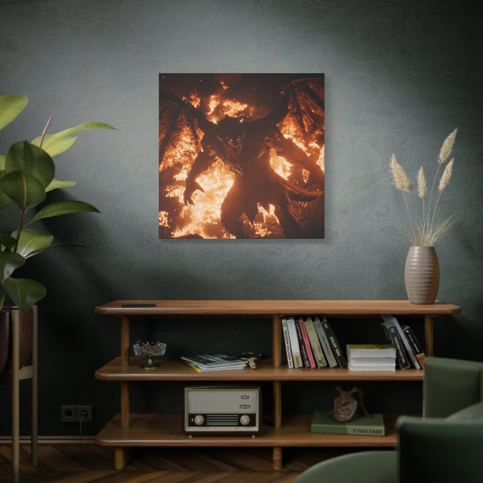 Fierce Balrog Fantasy Art Canvas, Demonic Wall Decor, Gothic Home Decor, Dragon Artwork, Unique Gift for Gamers, Halloween Decoration