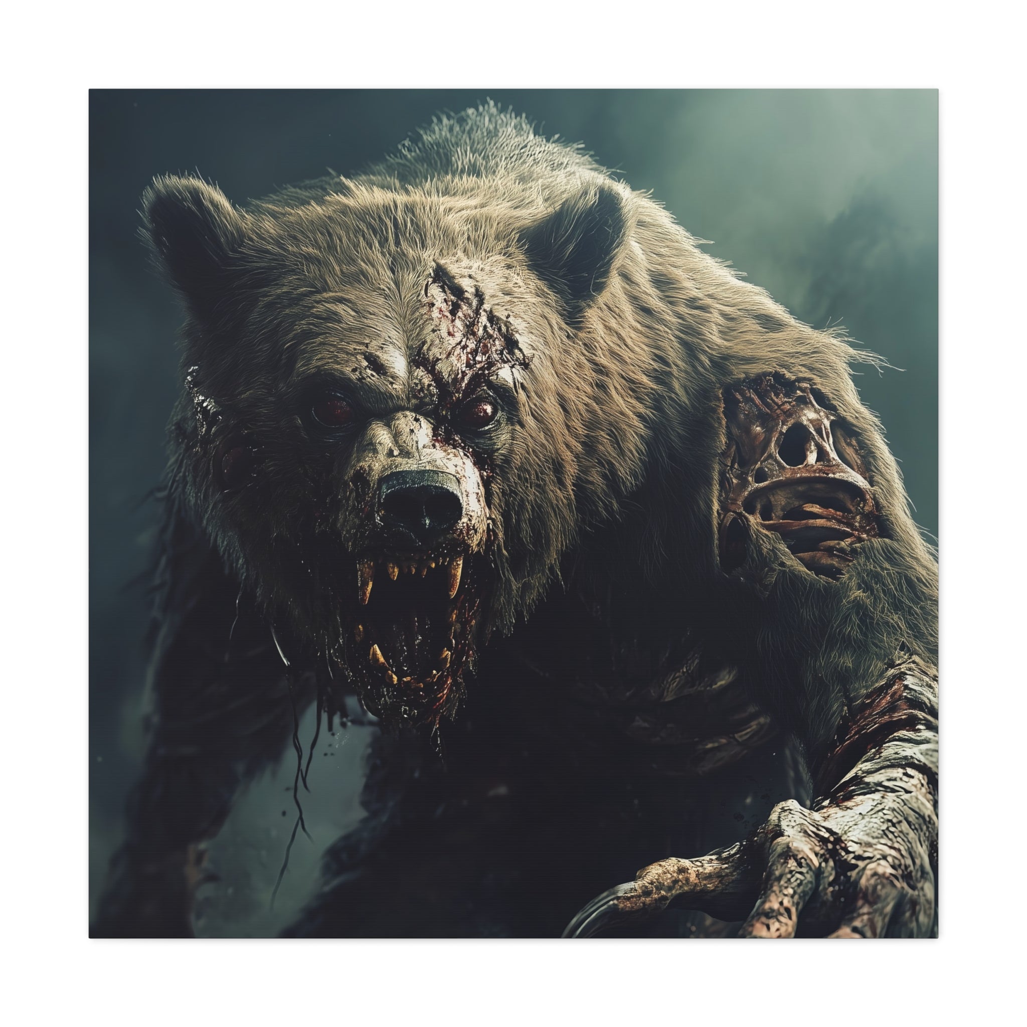 Grizzly Horror Zombie Bear Canvas Art | Matte Stretched Print