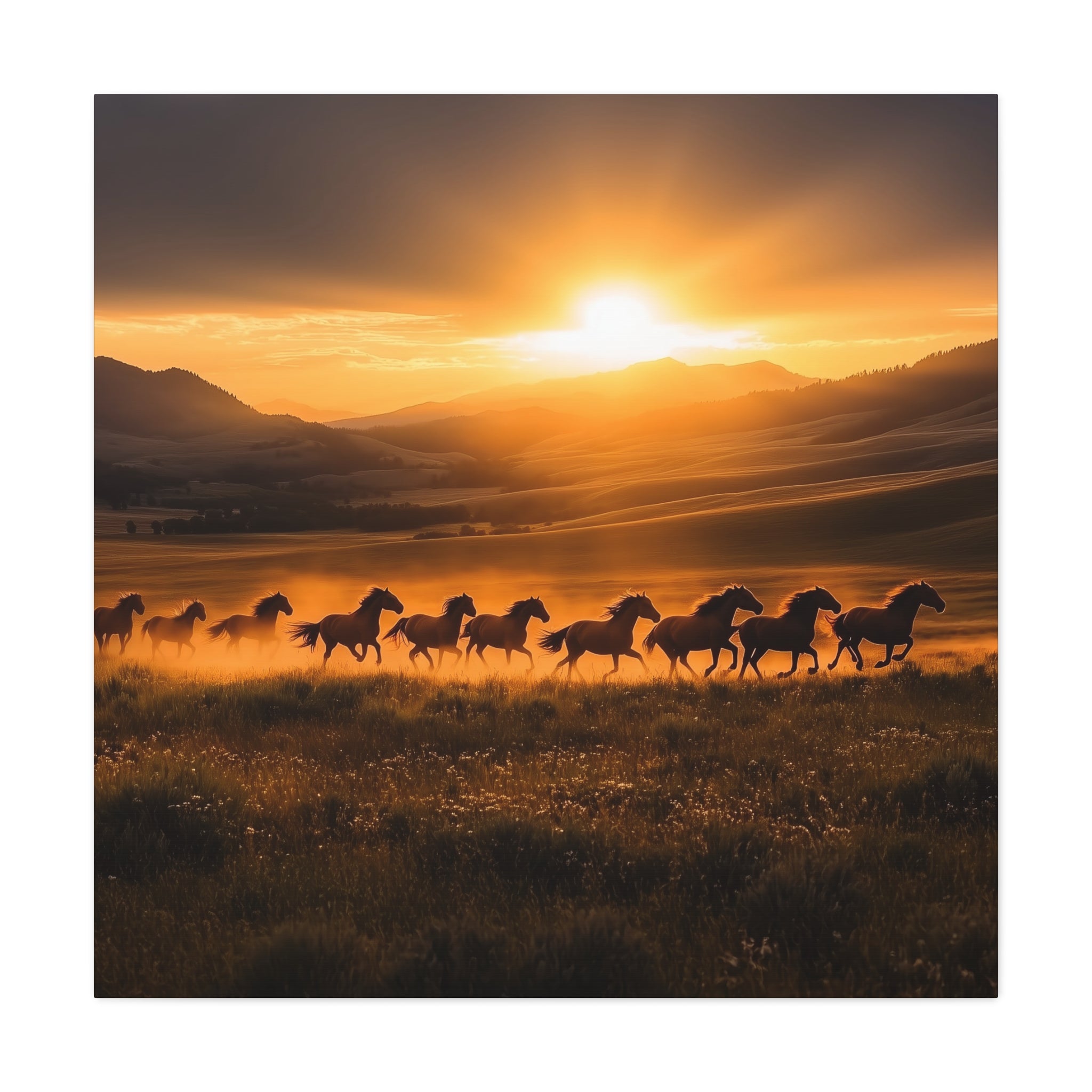 Sunset Horse Gallop Canvas, Decor for Equine Lovers, Wall Art for Home, Gift for Horse Owners, Nature-Inspired Room Decor