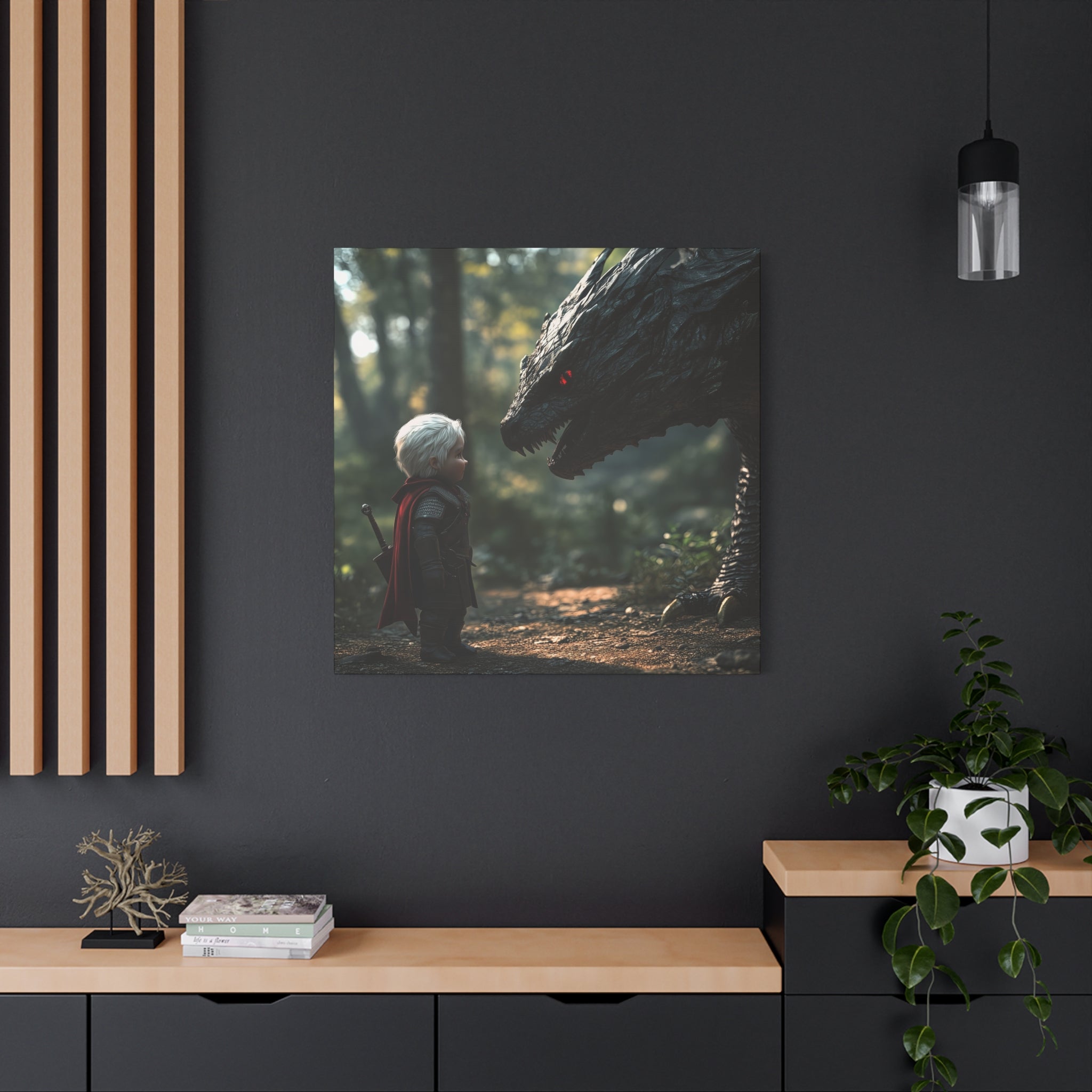 The Witcher And The Wyvern Fantasy Wall Art Canvas, Kids Room Decor, Dragon Artwork, Adventure Theme Decor, Unique Gift for Children