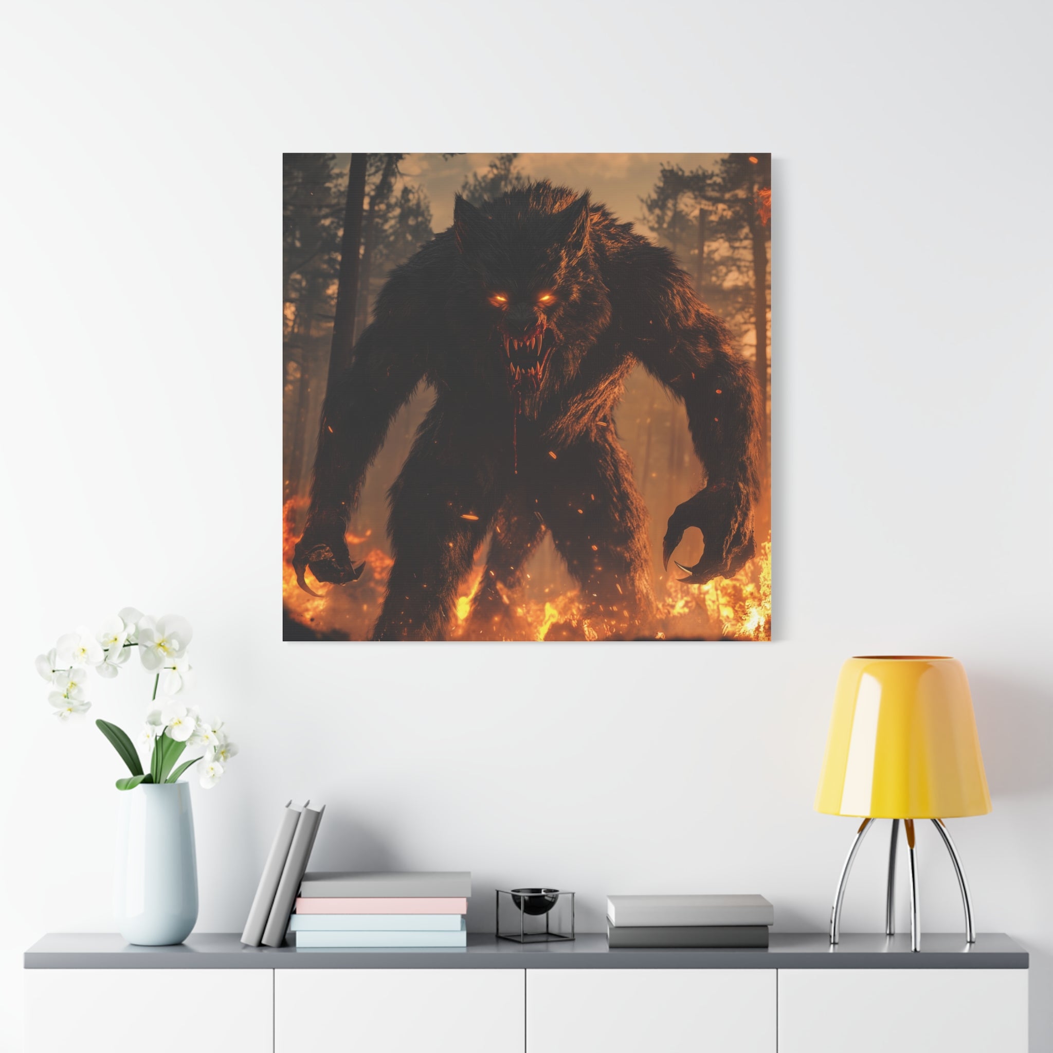 Fierce Werewolf Canvas Wall Art - Dramatic Inferno Decor