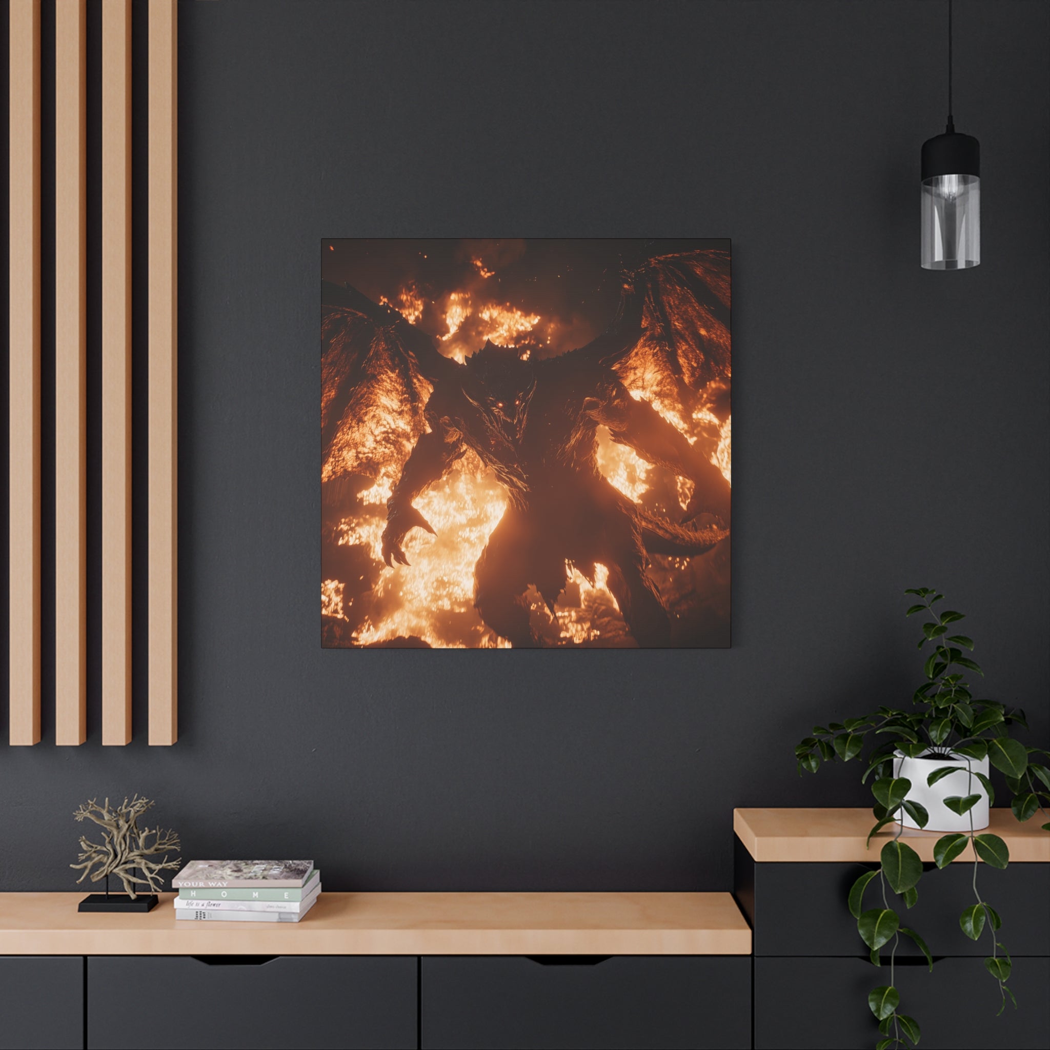 Fierce Balrog Fantasy Art Canvas, Demonic Wall Decor, Gothic Home Decor, Dragon Artwork, Unique Gift for Gamers, Halloween Decoration