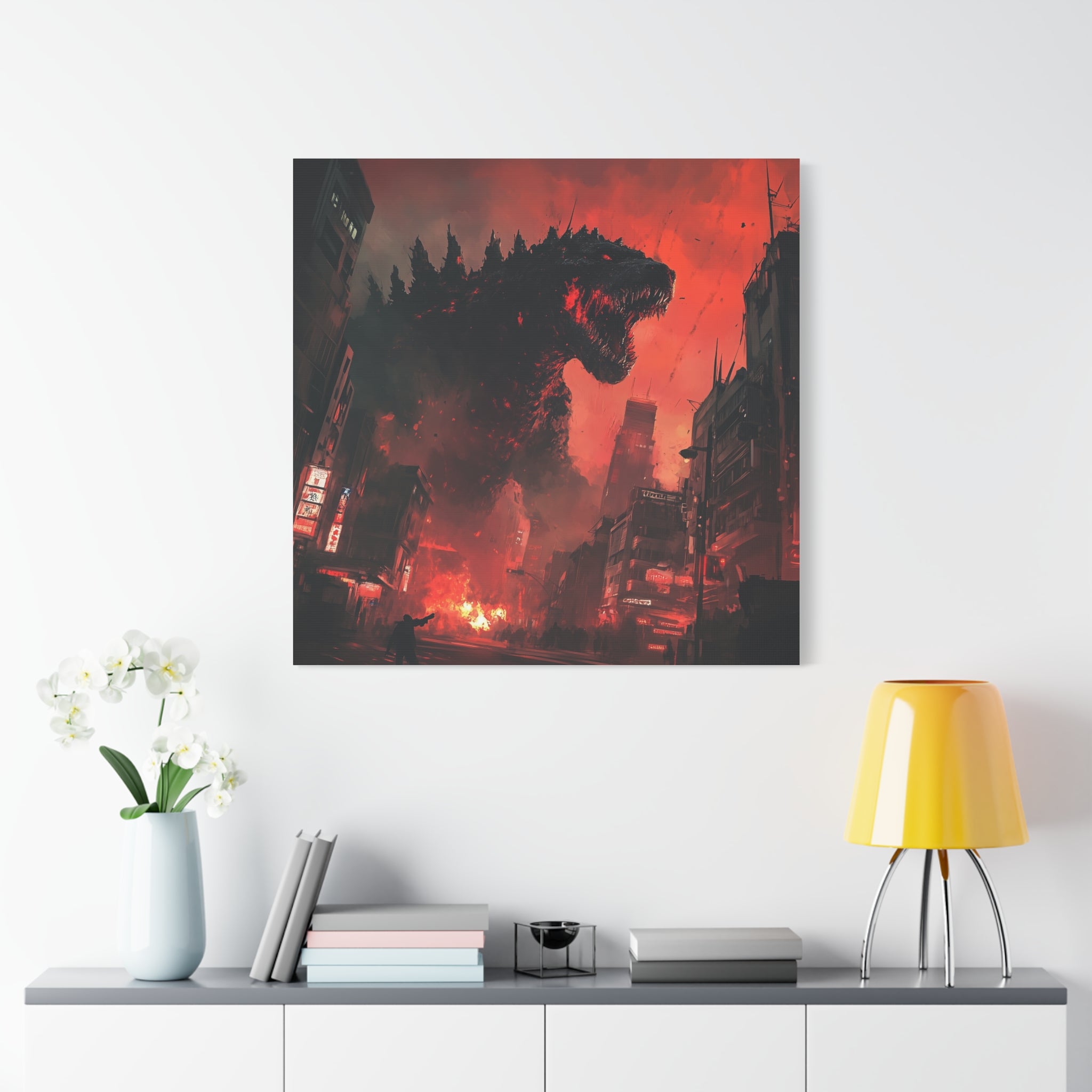 Godzilla Inferno Canvas Art - Fiery Monster Wall Decor