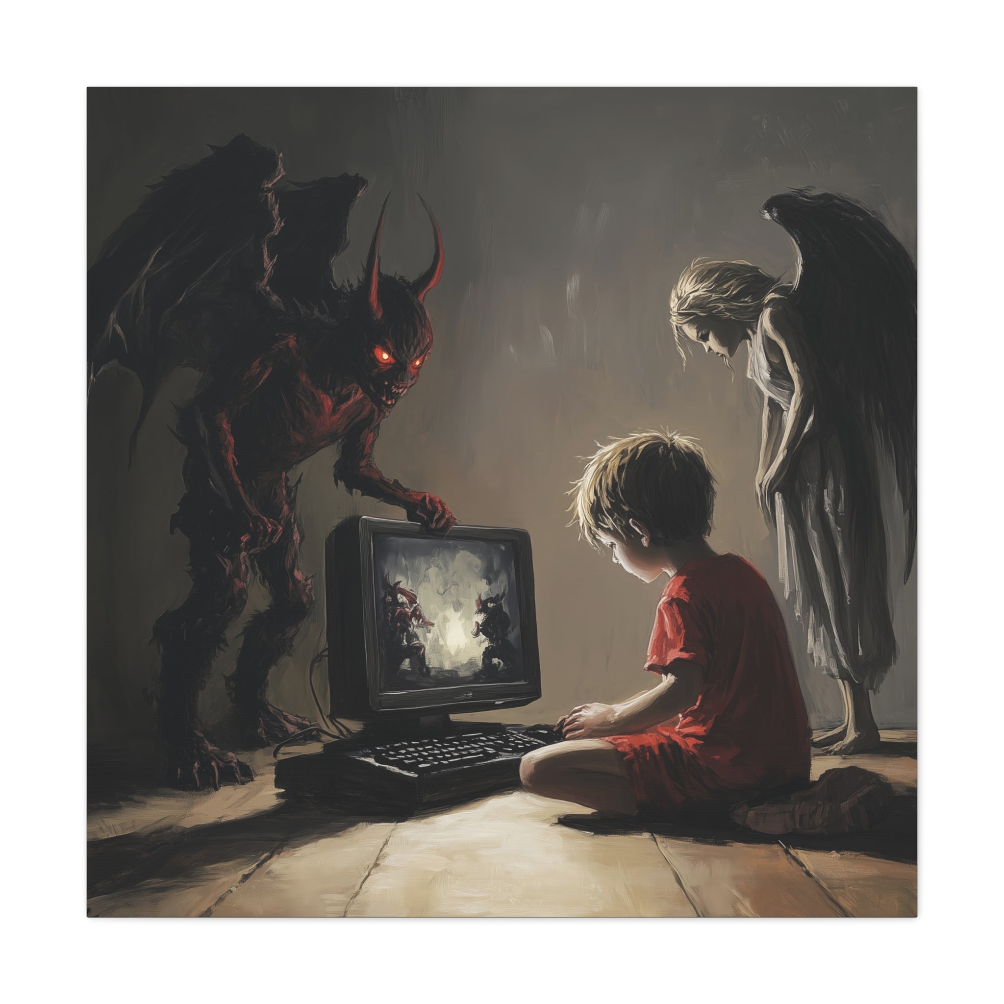 Dark Fantasy Canvas Art - Devil & Angel Design - Perfect for Gaming Aesthetic Home Decor