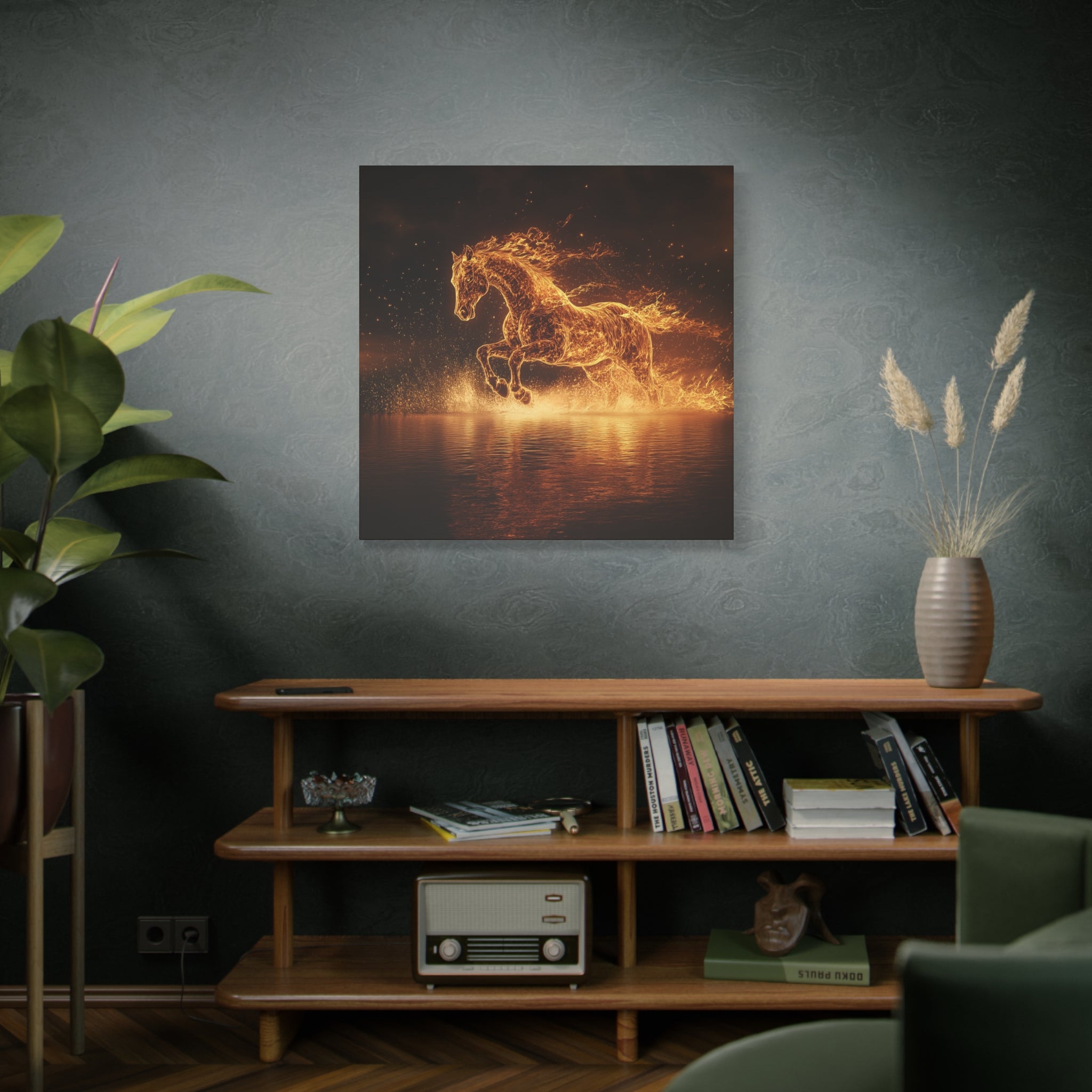 Fire Horse Running Through Water Art, Wall Decor, Home Decor, Horse Lover Gift, Fire and Water Art, Wildlife Art, Nature