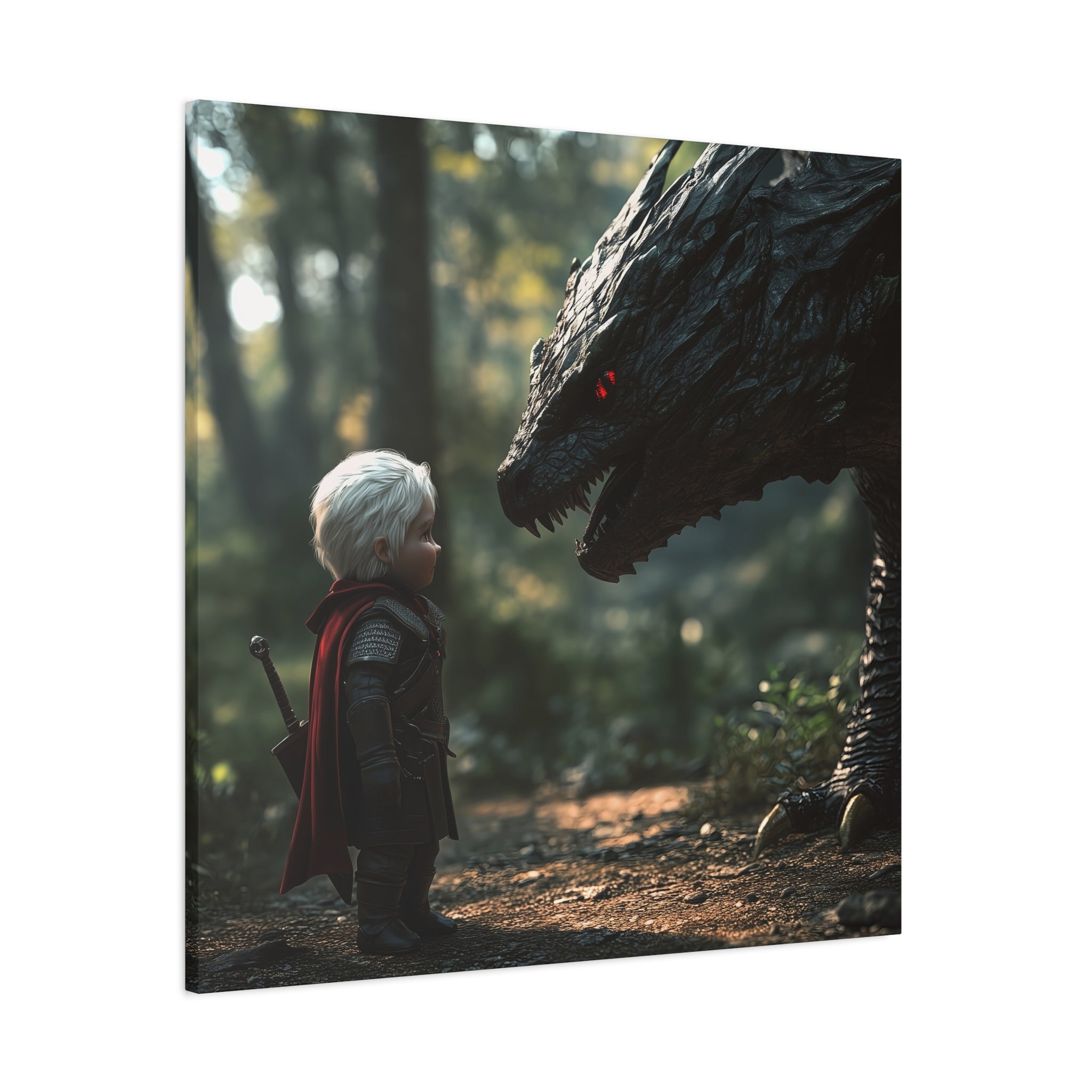 The Witcher And The Wyvern Fantasy Wall Art Canvas, Kids Room Decor, Dragon Artwork, Adventure Theme Decor, Unique Gift for Children