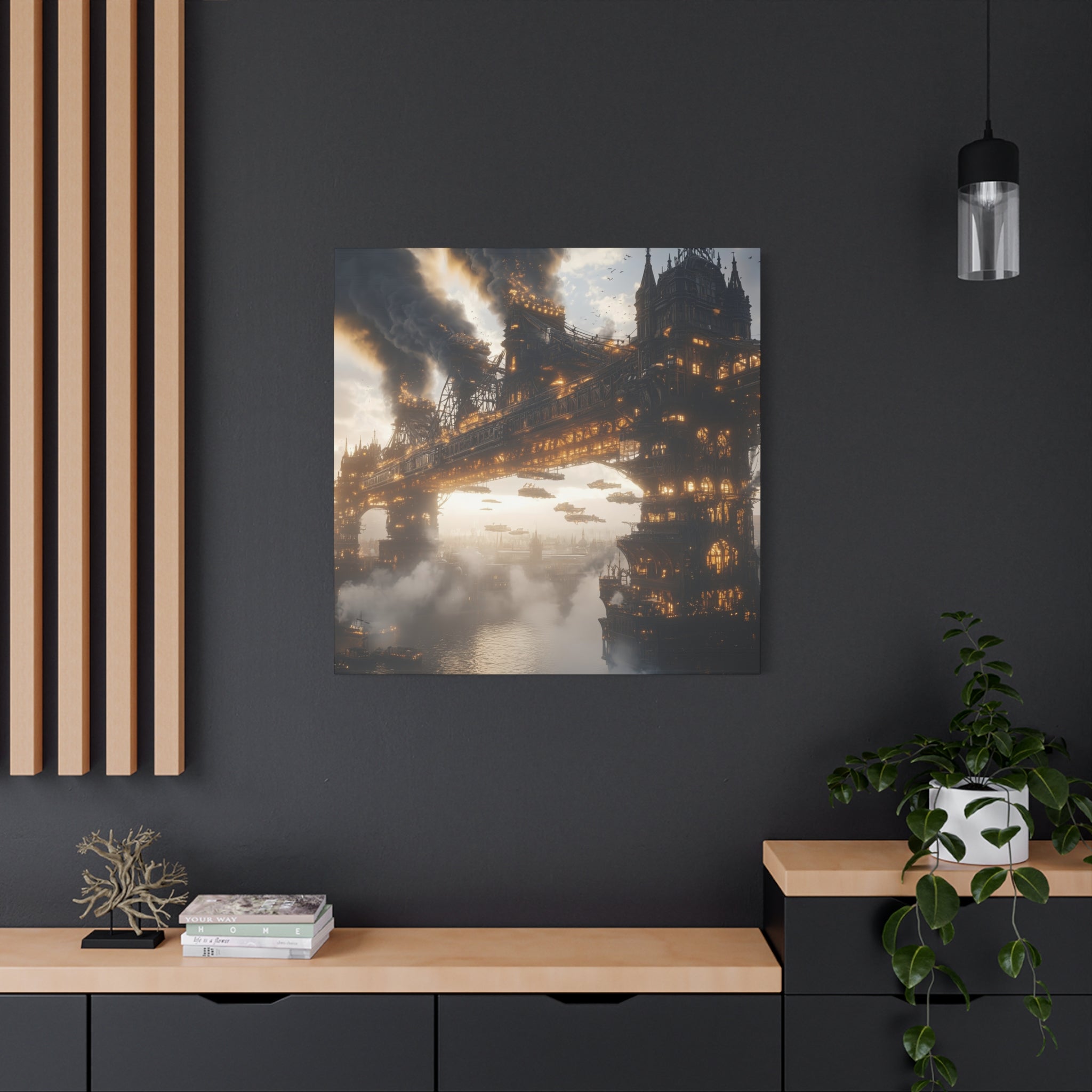 Steampunk London Bridge Canvas Art Print, Wall Decor for Home, Unique Gift for Art Lovers, Fantasy Landscape Decor, Gothic Interior Design
