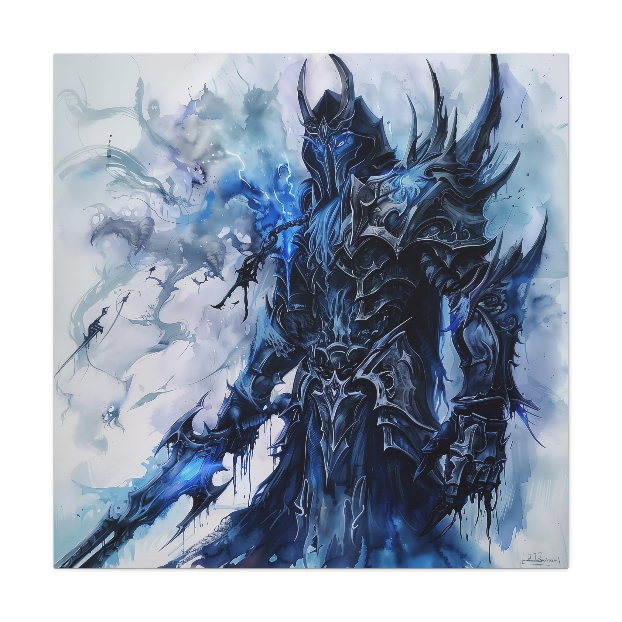 Epic Fantasy Art Canvas Print, Wall Decor for Gamers, Blue Warrior Artwork, Home Office, Unique Gift for D&D Lovers