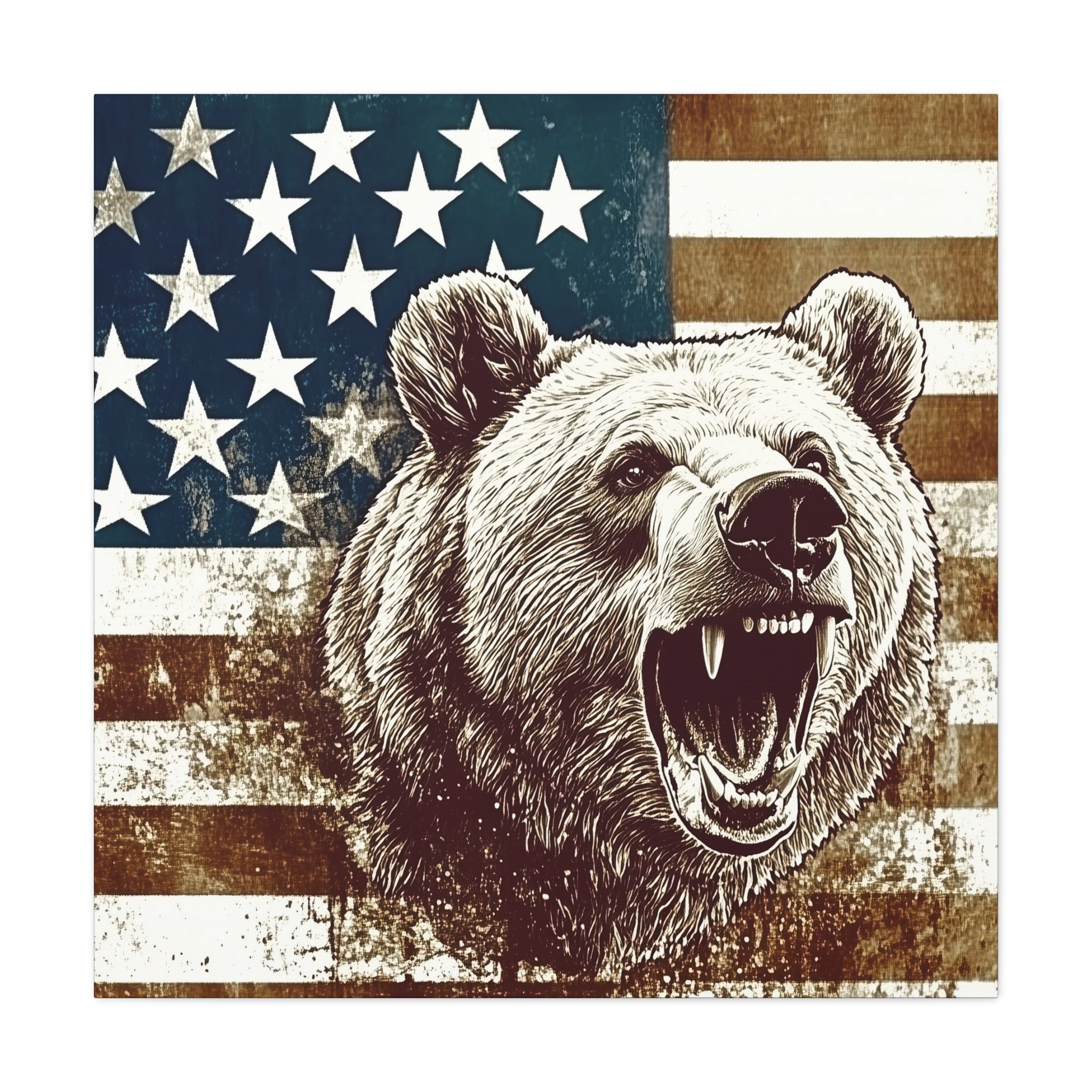 American Bear Canvas Wall Art - Patriotic Decor