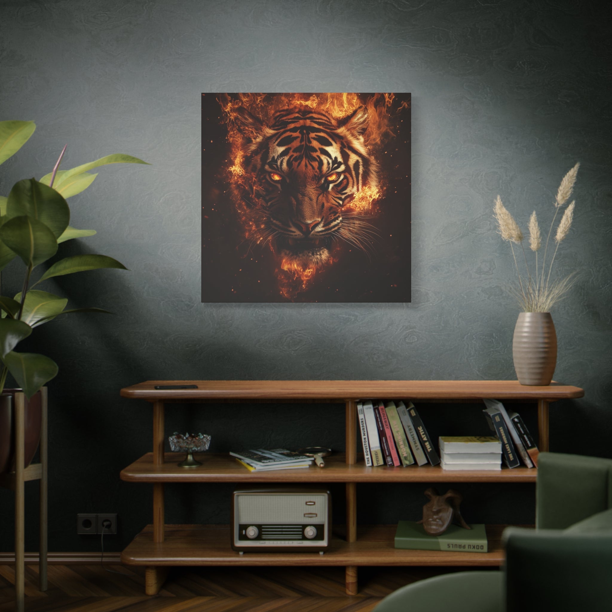 Fire Tiger Canvas Art Print, Wild Animal Decor, Modern Wall Art, Tiger Wall Hanging, Office and Home Decoration