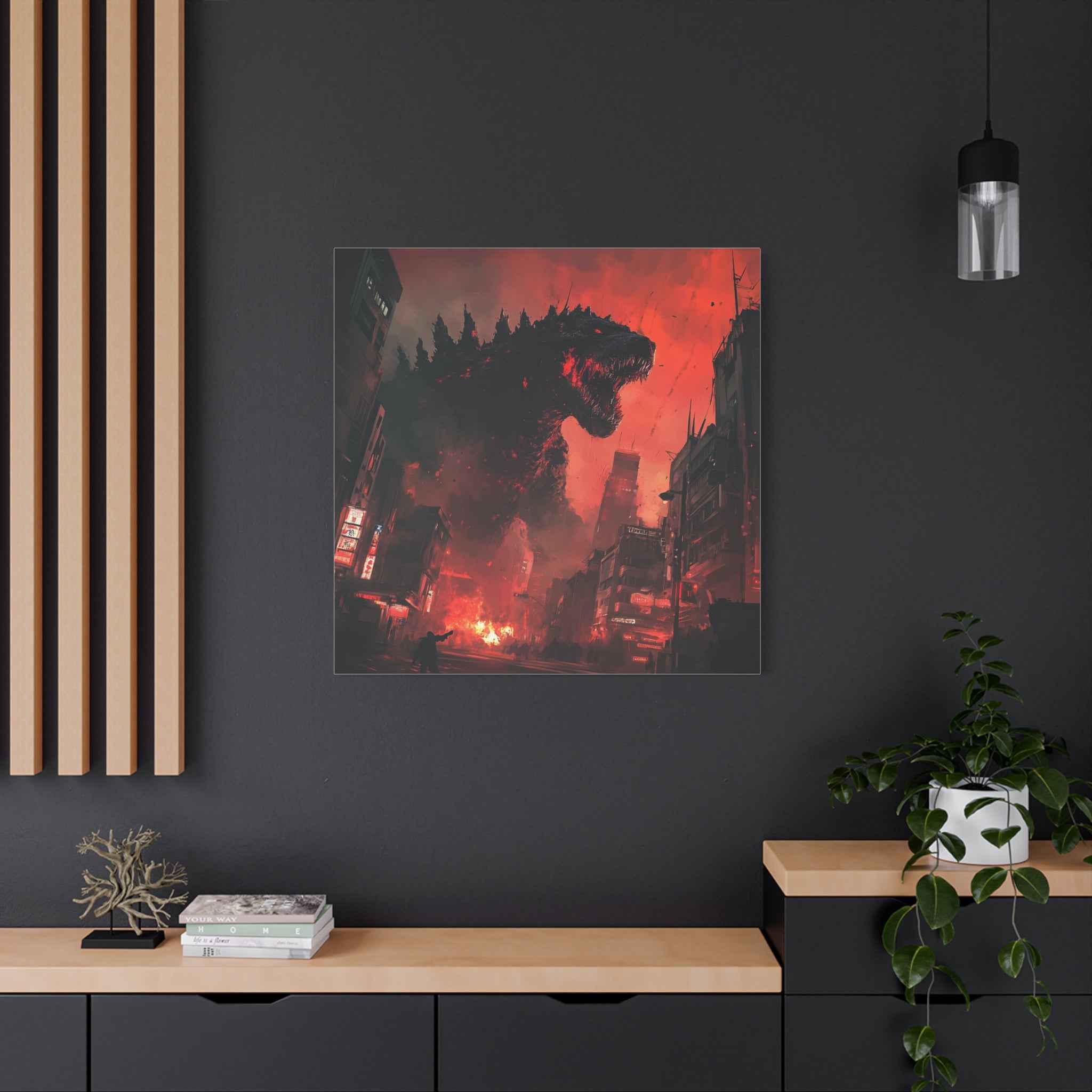 Godzilla Inferno Canvas Art - Fiery Monster Wall Decor