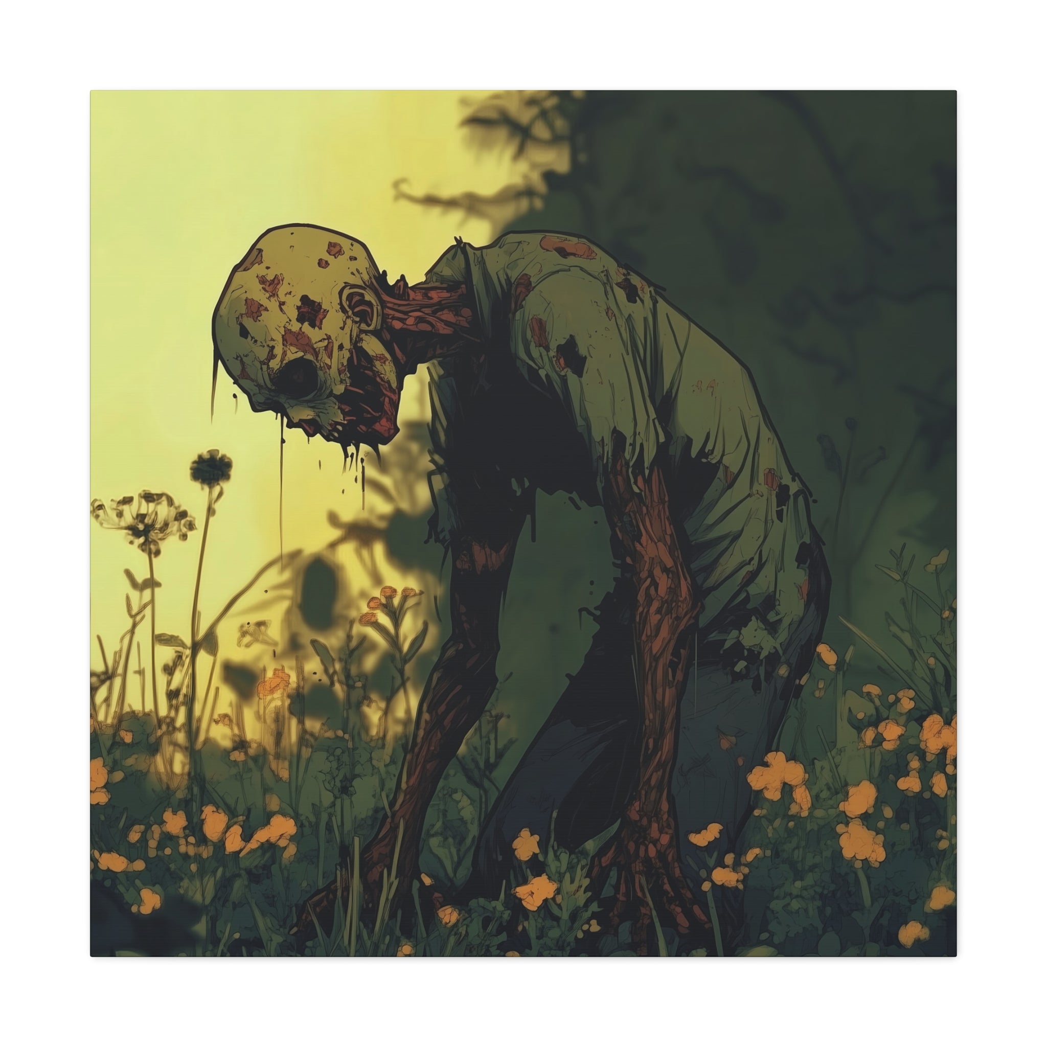 Zombie Art Canvas, Horror Wall Decor, Unique Halloween Gift, Stretched Artwork, Creepy Home Decoration