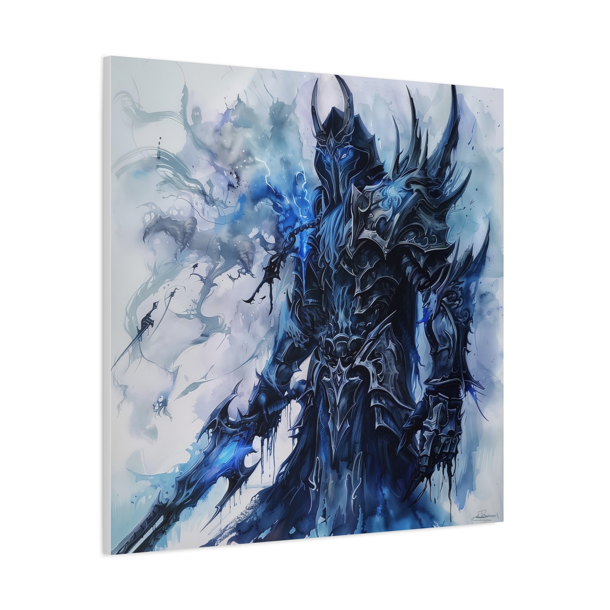 Epic Fantasy Art Canvas Print, Wall Decor for Gamers, Blue Warrior Artwork, Home Office, Unique Gift for D&D Lovers
