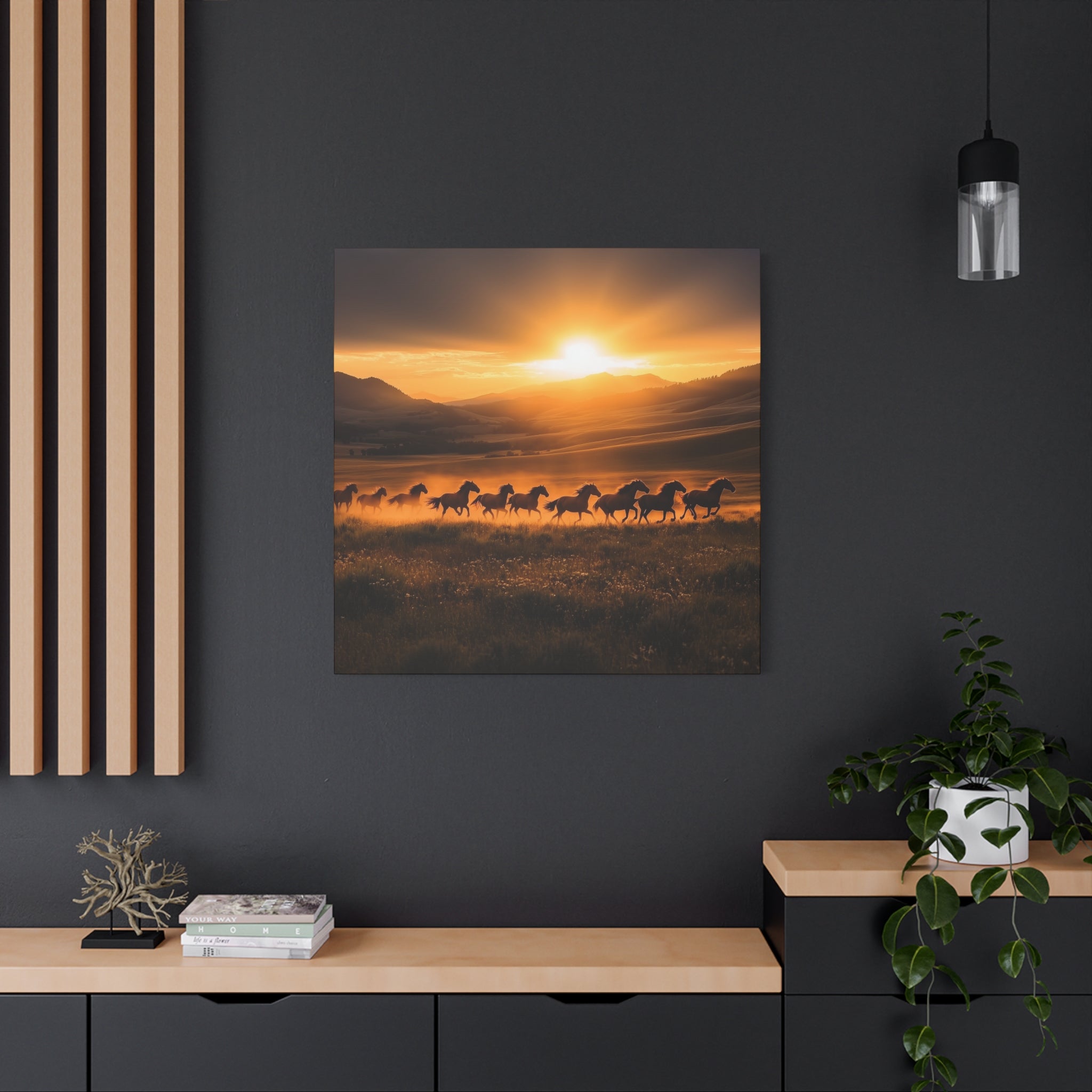 Sunset Horse Gallop Canvas, Decor for Equine Lovers, Wall Art for Home, Gift for Horse Owners, Nature-Inspired Room Decor