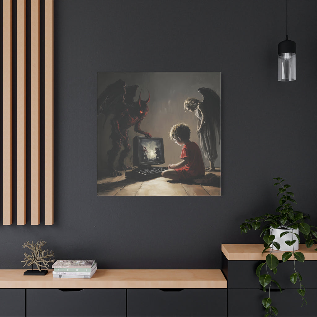 Dark Fantasy Canvas Art - Devil & Angel Design - Perfect for Gaming Aesthetic Home Decor