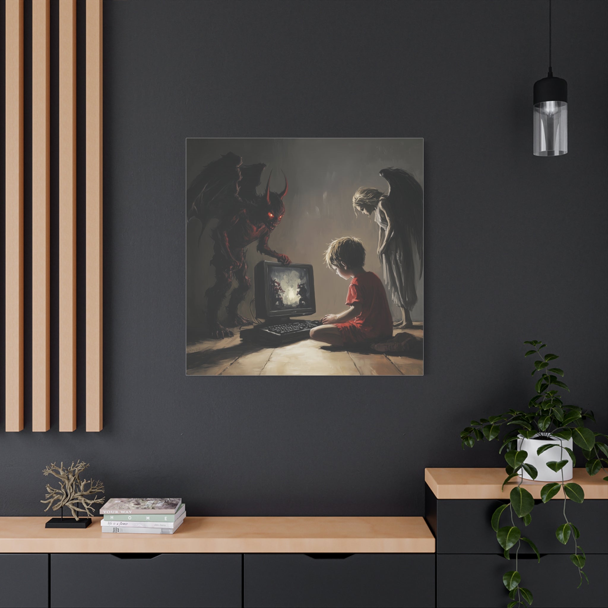 Dark Fantasy Canvas Art - Devil & Angel Design - Perfect for Gaming Aesthetic Home Decor