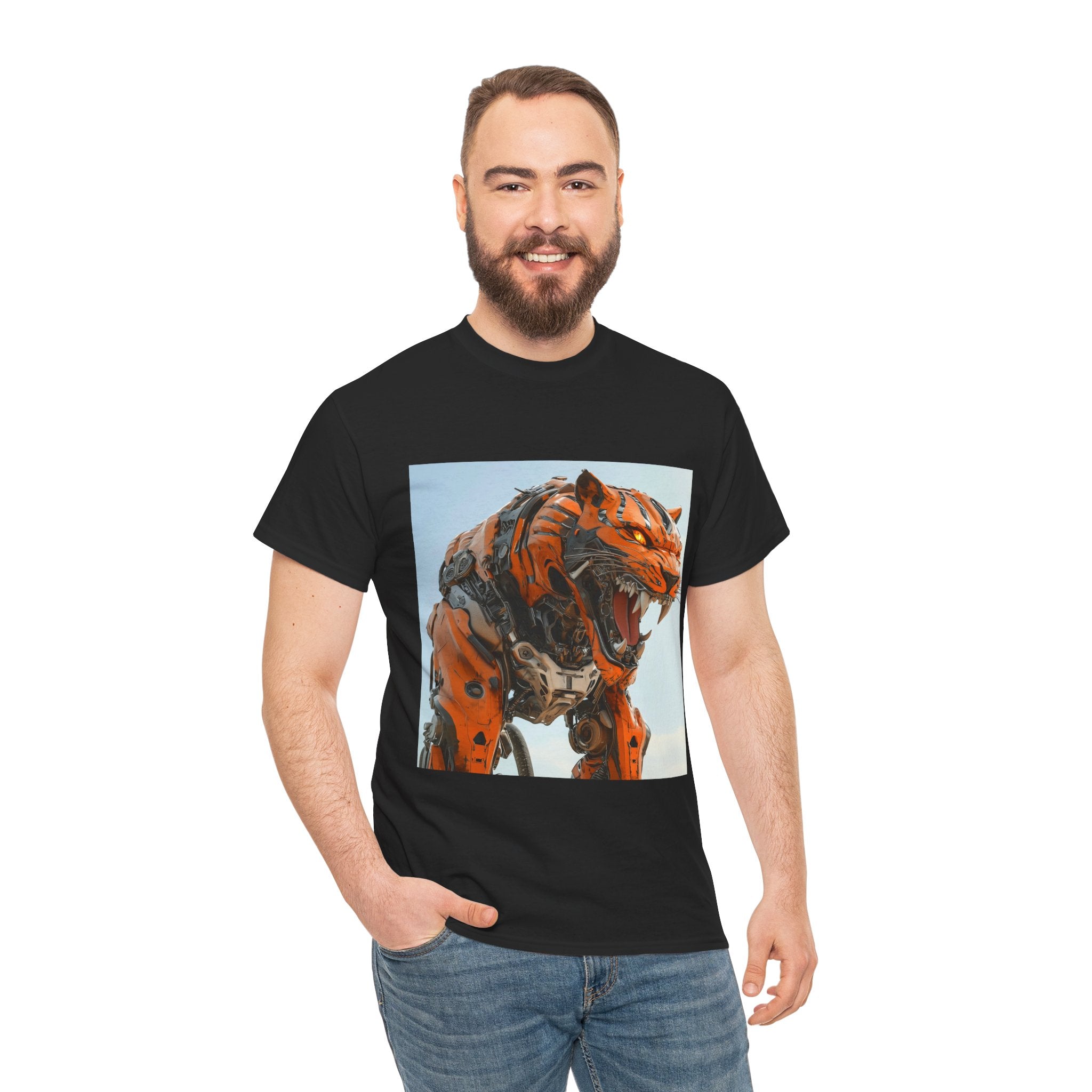 Fierce Robot Tiger Tee, Unisex Heavy Cotton Tee