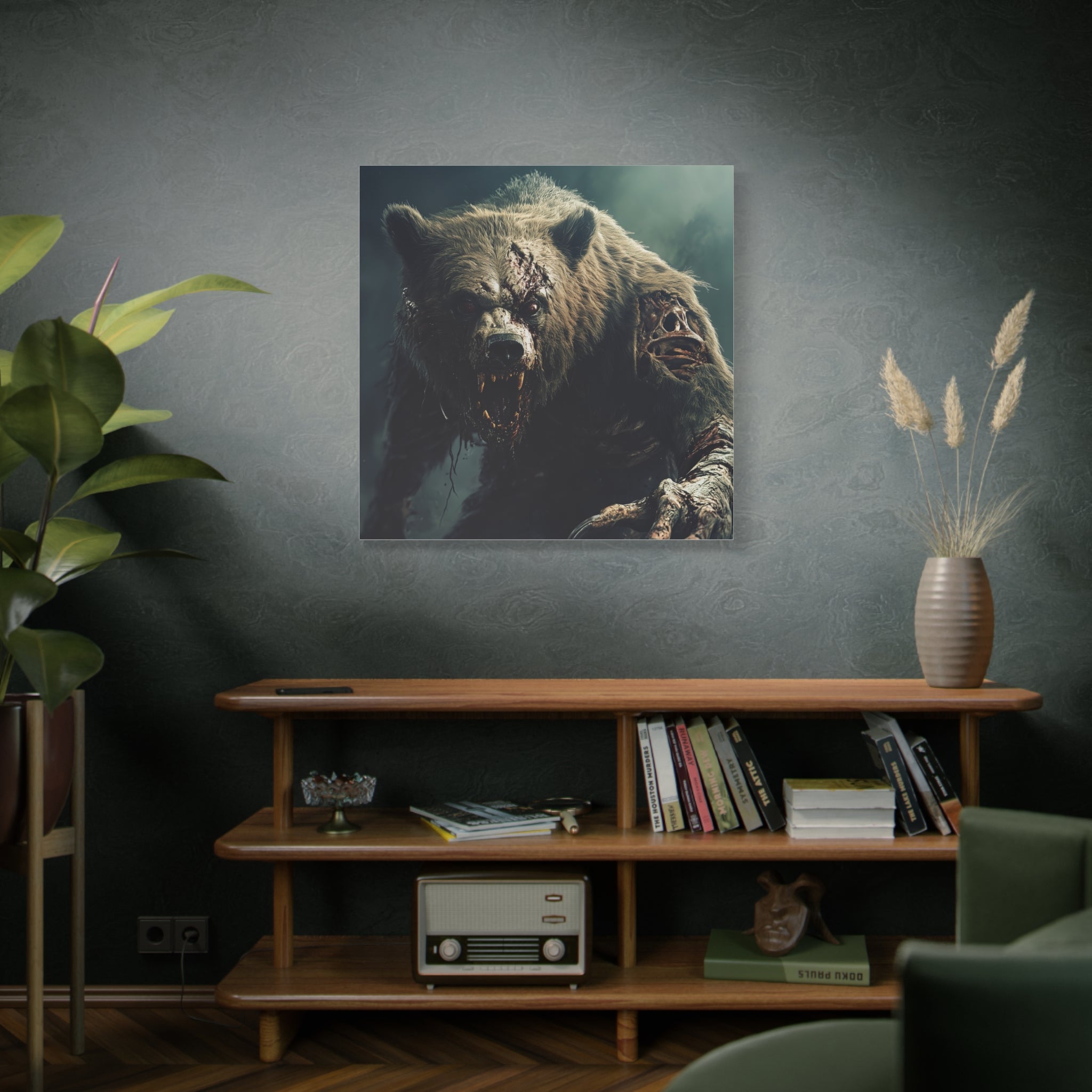 Grizzly Horror Zombie Bear Canvas Art | Matte Stretched Print