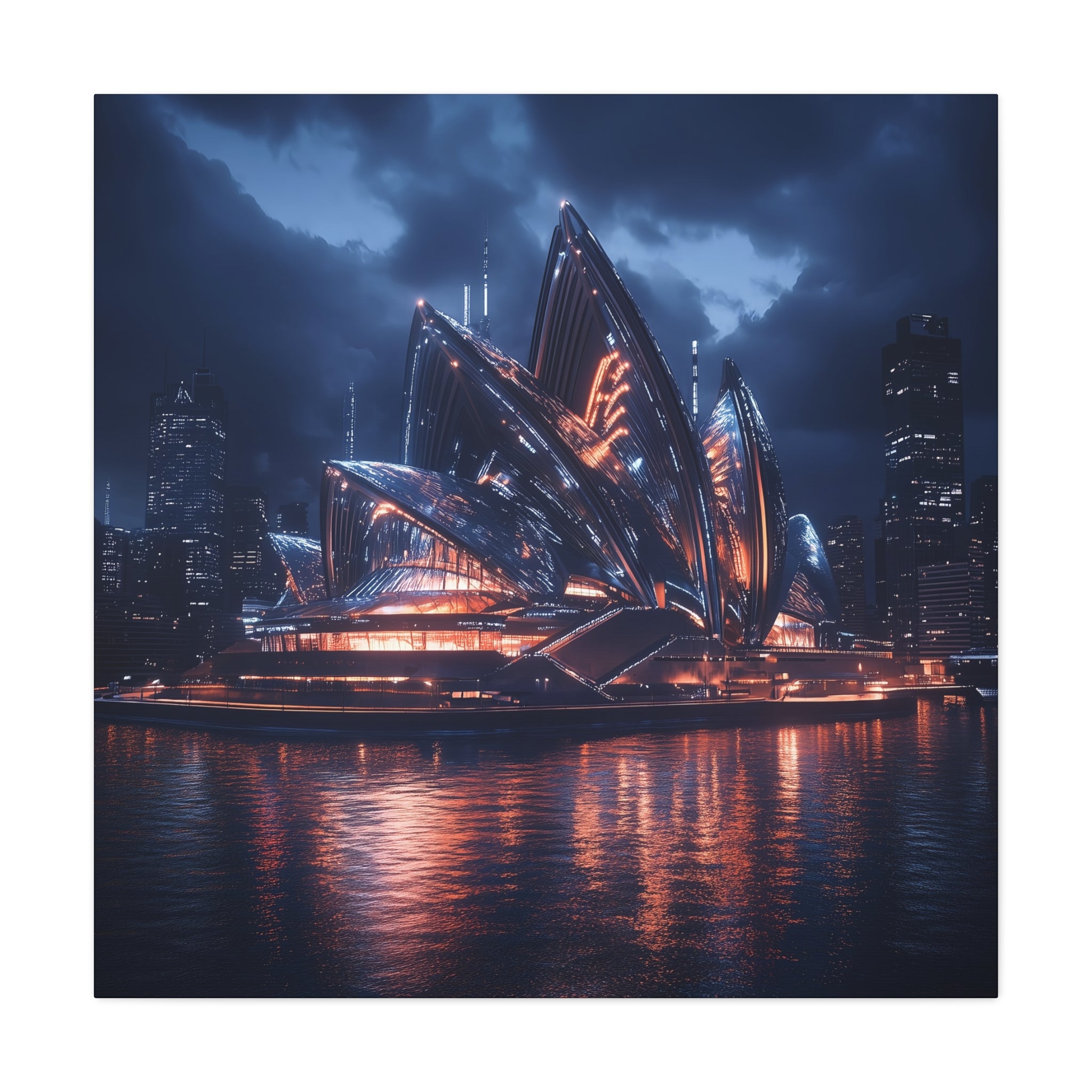 Sydney Opera House Canvas Wall Art, Modern Home Decor, Night Cityscape, Gift for Art Lovers, Framed Print, Unique Artwork