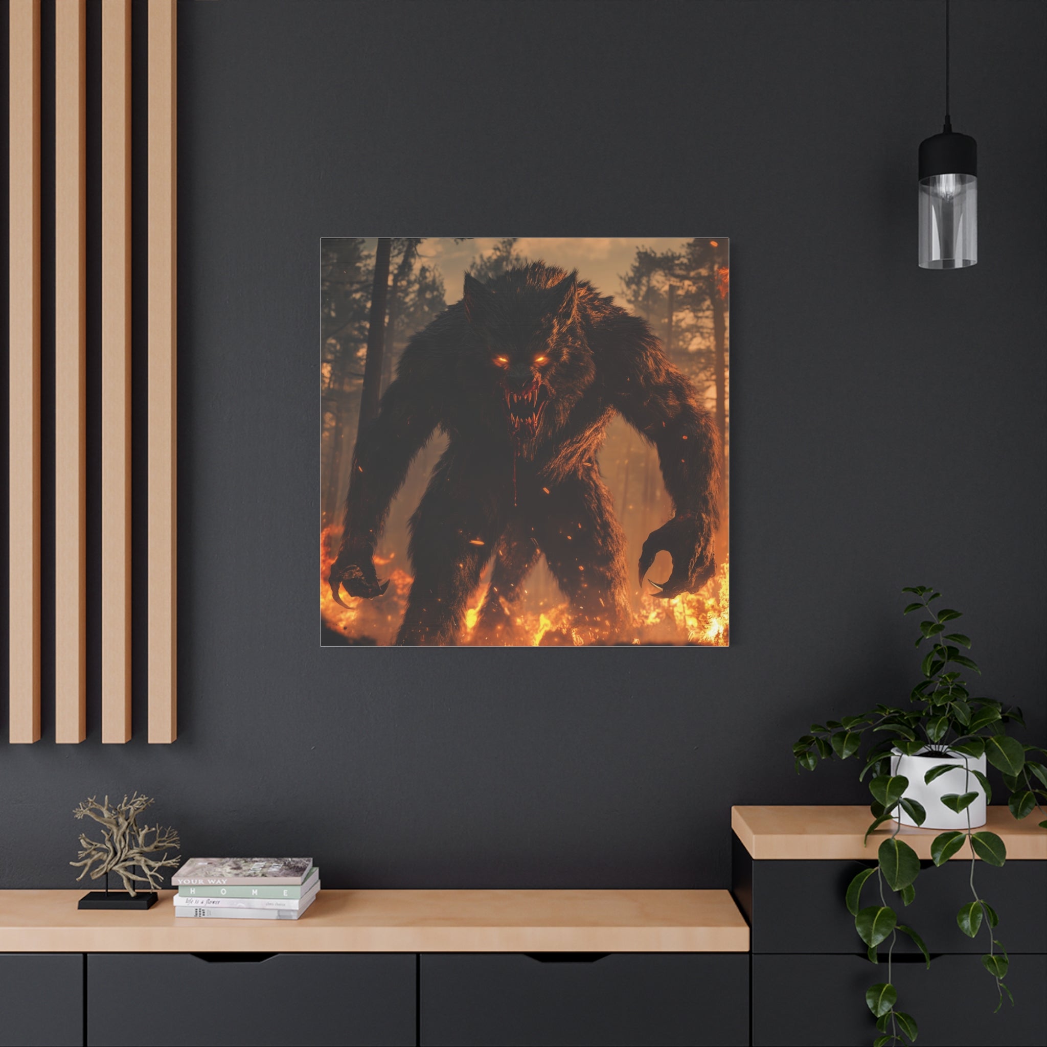Fierce Werewolf Canvas Wall Art - Dramatic Inferno Decor