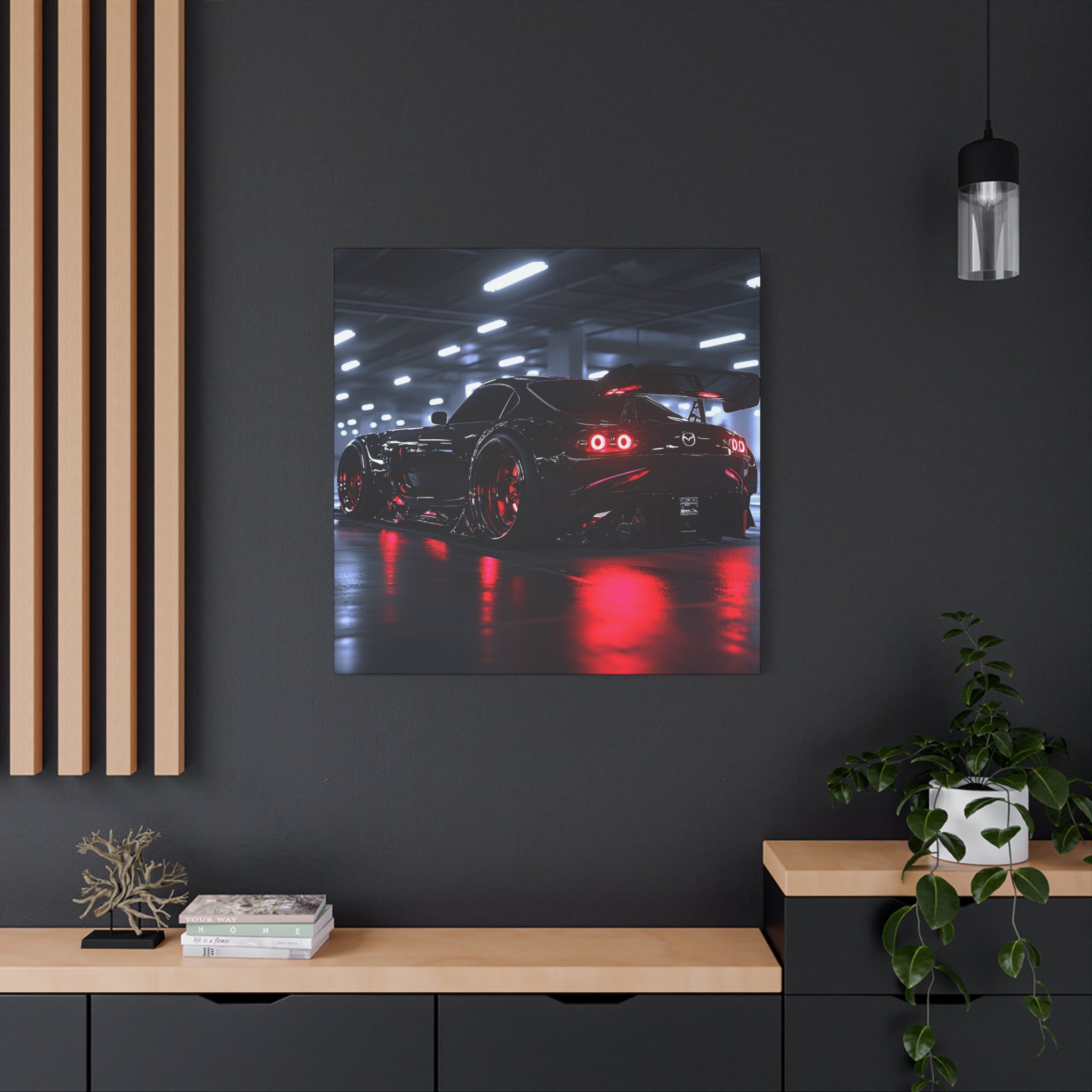 Mazda RX8 With Red Neon Lights Car Wall Decor