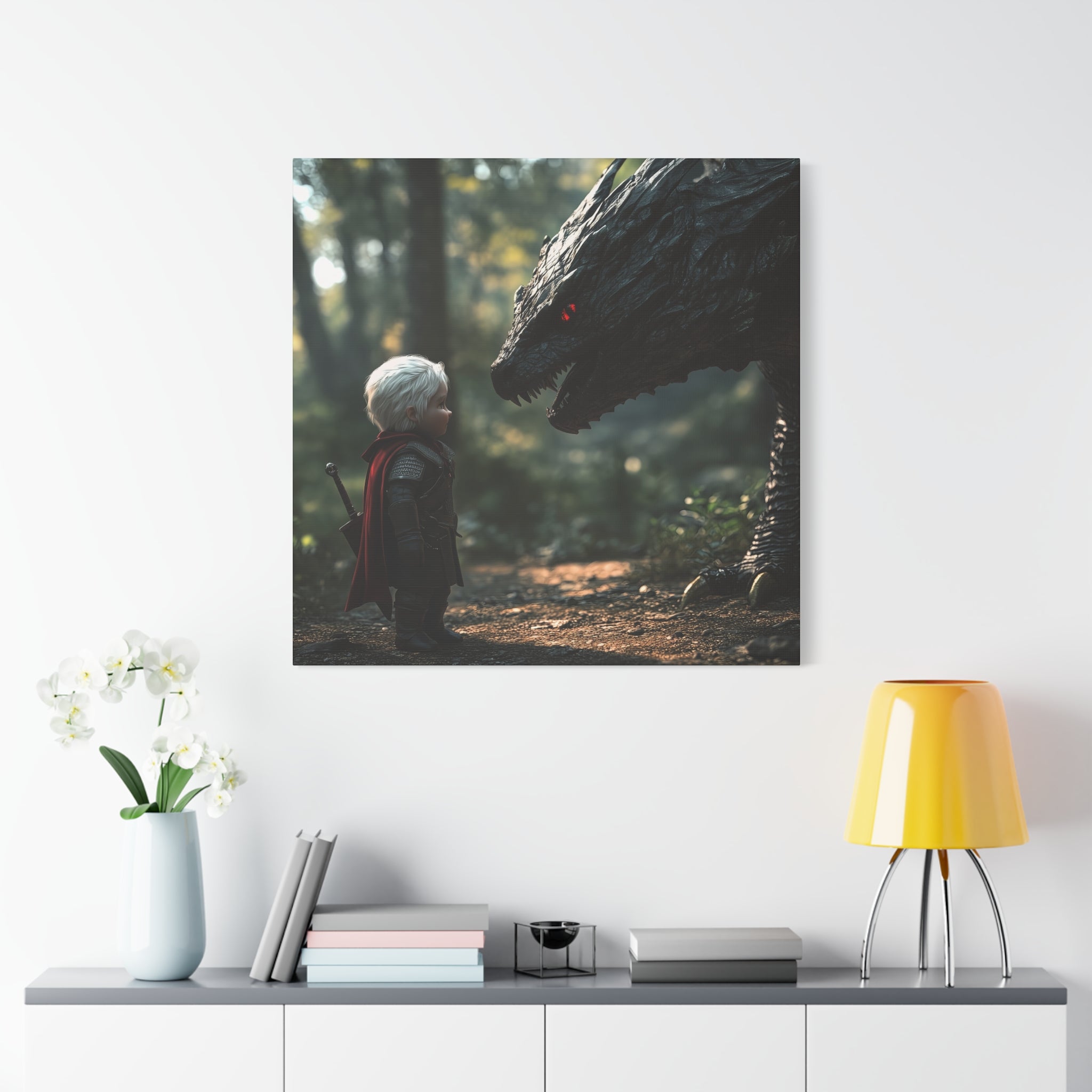 The Witcher And The Wyvern Fantasy Wall Art Canvas, Kids Room Decor, Dragon Artwork, Adventure Theme Decor, Unique Gift for Children