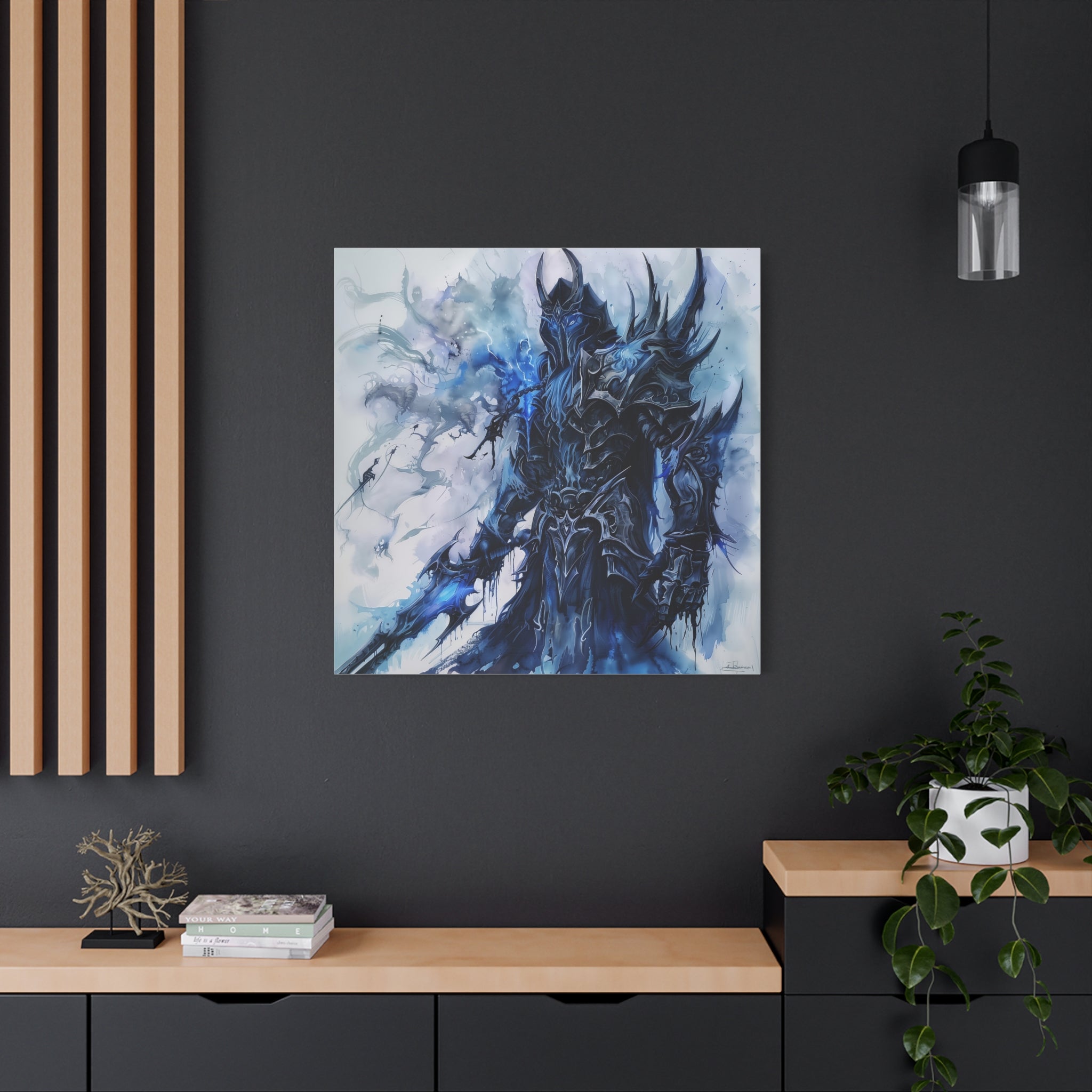 Epic Fantasy Art Canvas Print, Wall Decor for Gamers, Blue Warrior Artwork, Home Office, Unique Gift for D&D Lovers