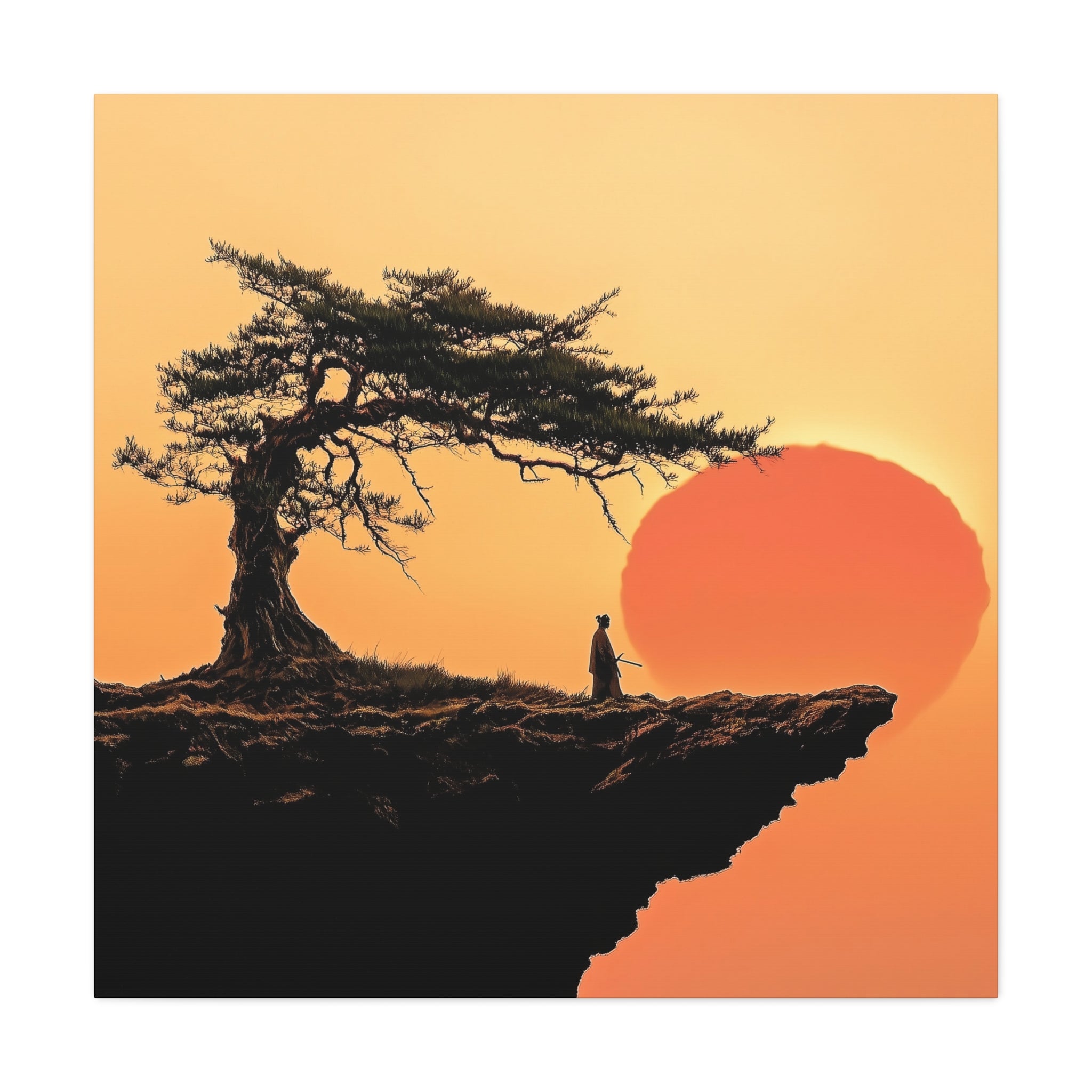 Samurai Sunset Canvas Wall Art - Decorative Matte Stretched Print