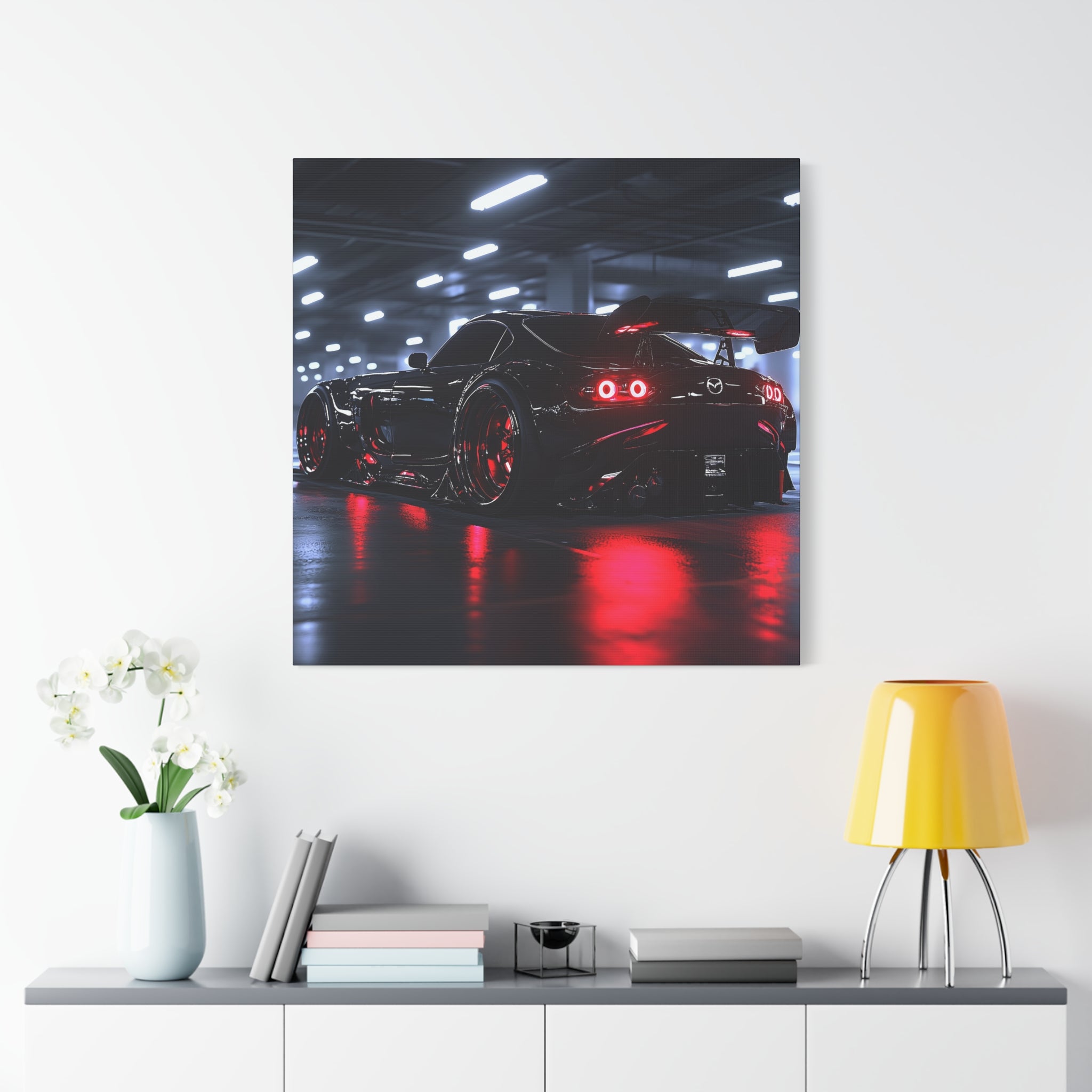 Mazda RX8 With Red Neon Lights Car Wall Decor