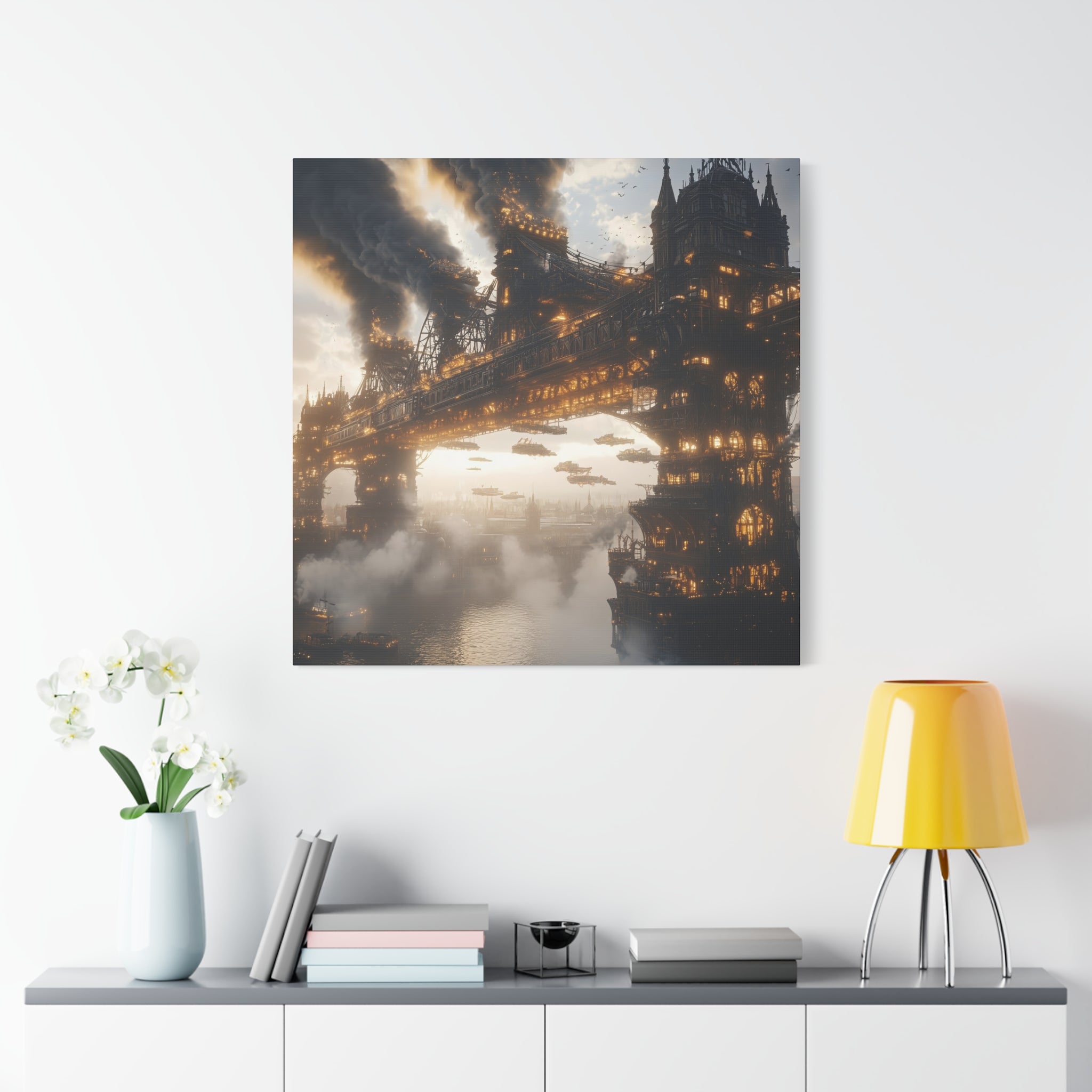 Steampunk London Bridge Canvas Art Print, Wall Decor for Home, Unique Gift for Art Lovers, Fantasy Landscape Decor, Gothic Interior Design