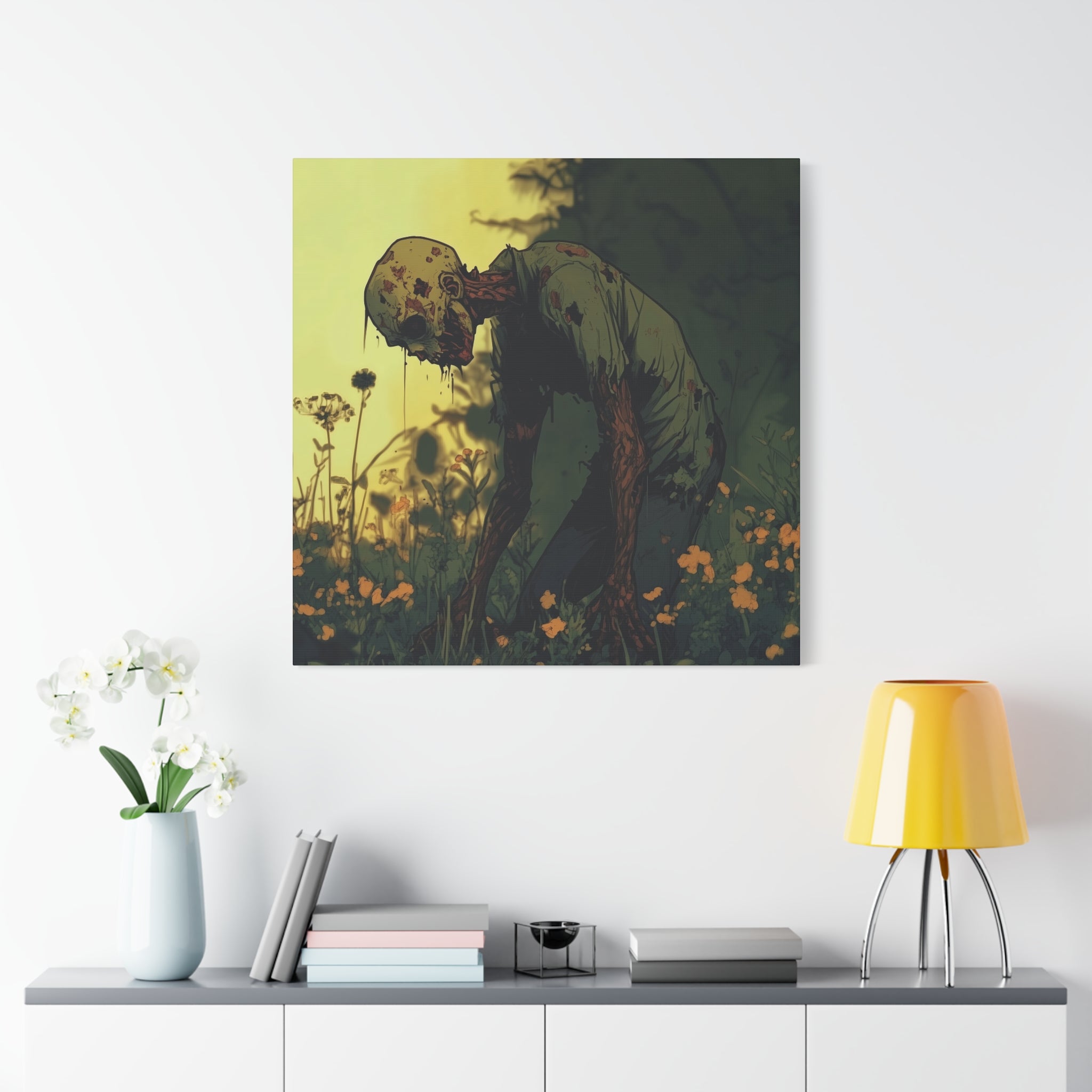 Zombie Art Canvas, Horror Wall Decor, Unique Halloween Gift, Stretched Artwork, Creepy Home Decoration