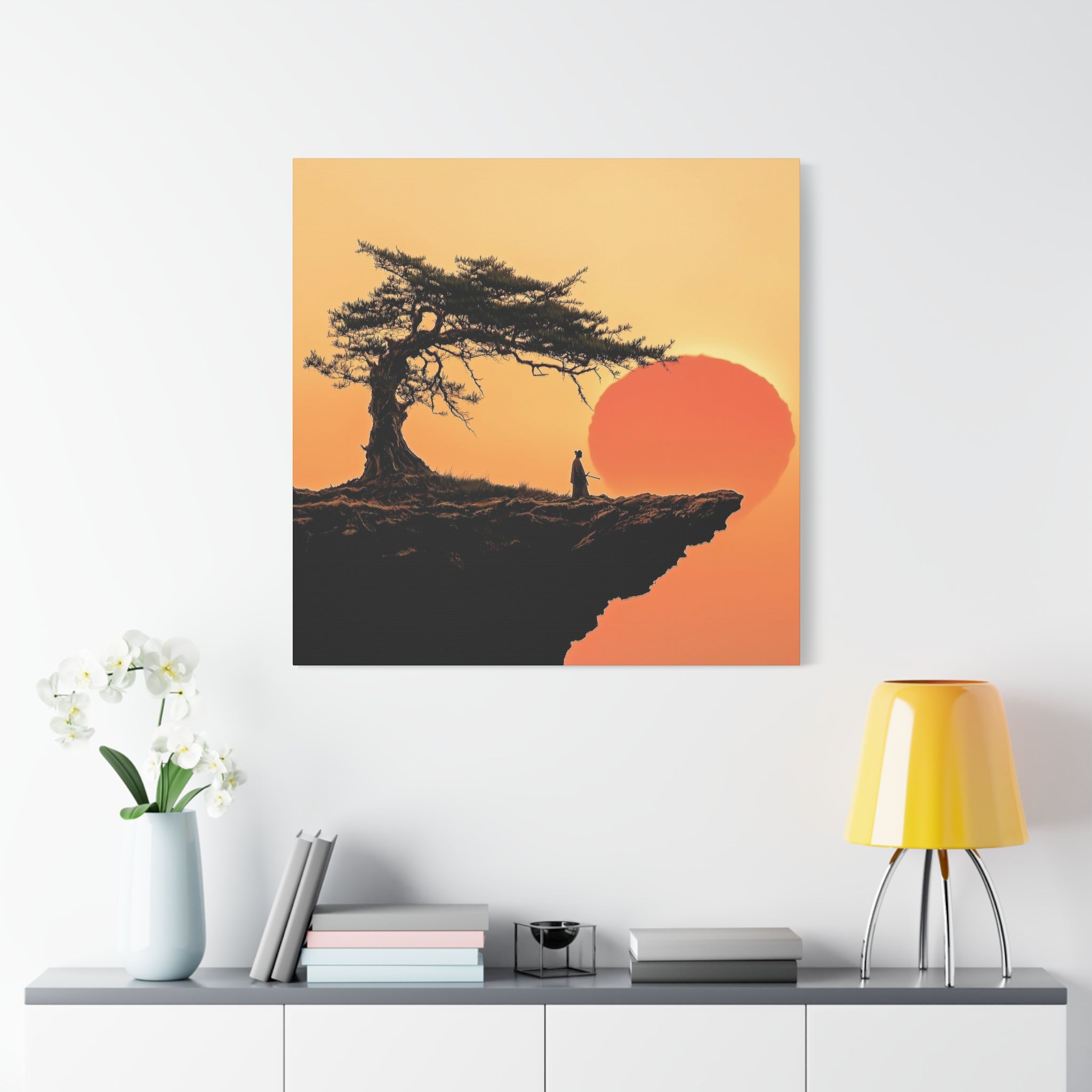 Samurai Sunset Canvas Wall Art - Decorative Matte Stretched Print
