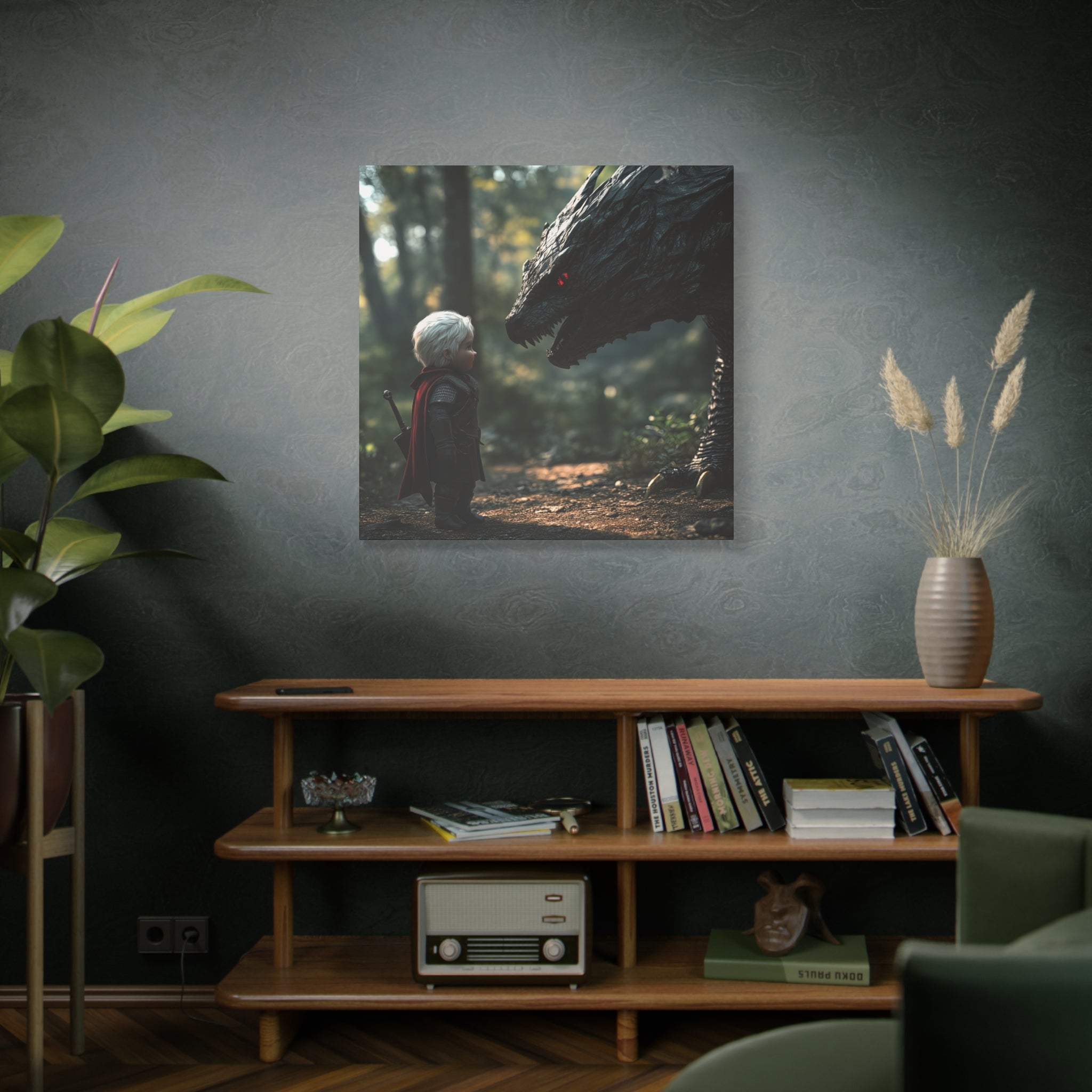 The Witcher And The Wyvern Fantasy Wall Art Canvas, Kids Room Decor, Dragon Artwork, Adventure Theme Decor, Unique Gift for Children