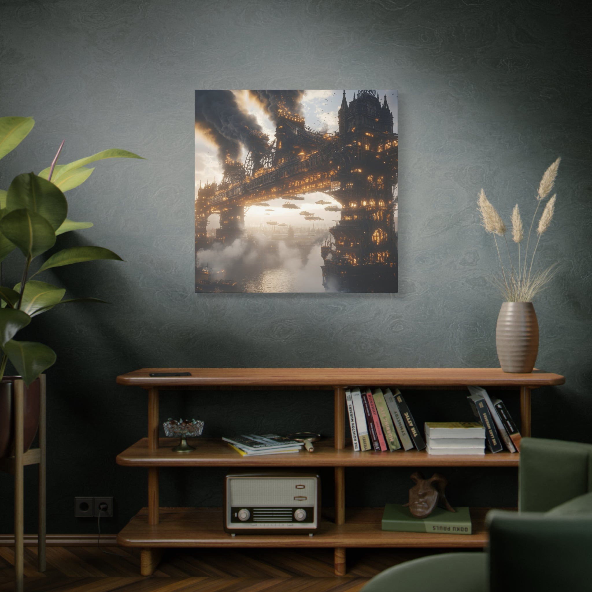 Steampunk London Bridge Canvas Art Print, Wall Decor for Home, Unique Gift for Art Lovers, Fantasy Landscape Decor, Gothic Interior Design