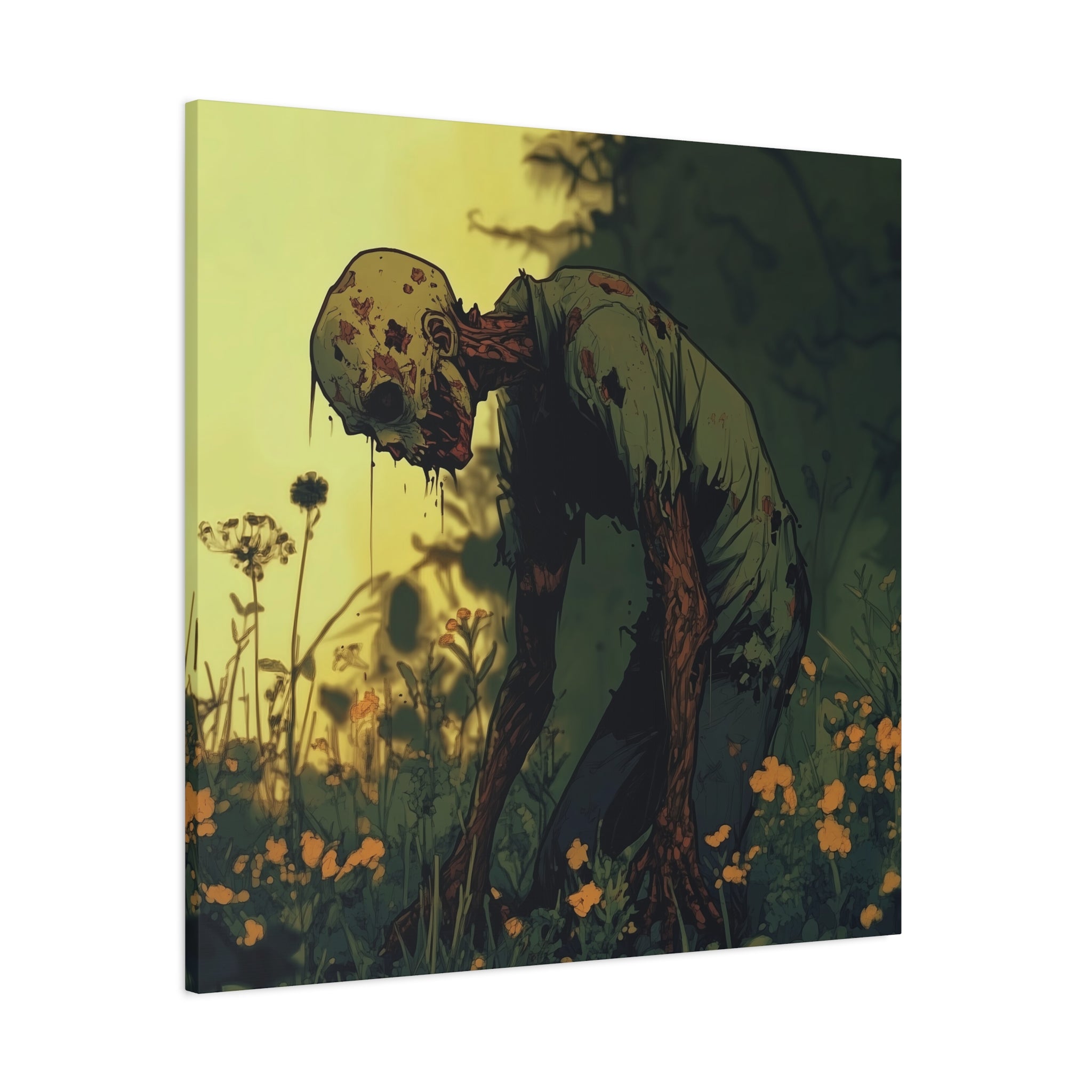 Zombie Art Canvas, Horror Wall Decor, Unique Halloween Gift, Stretched Artwork, Creepy Home Decoration