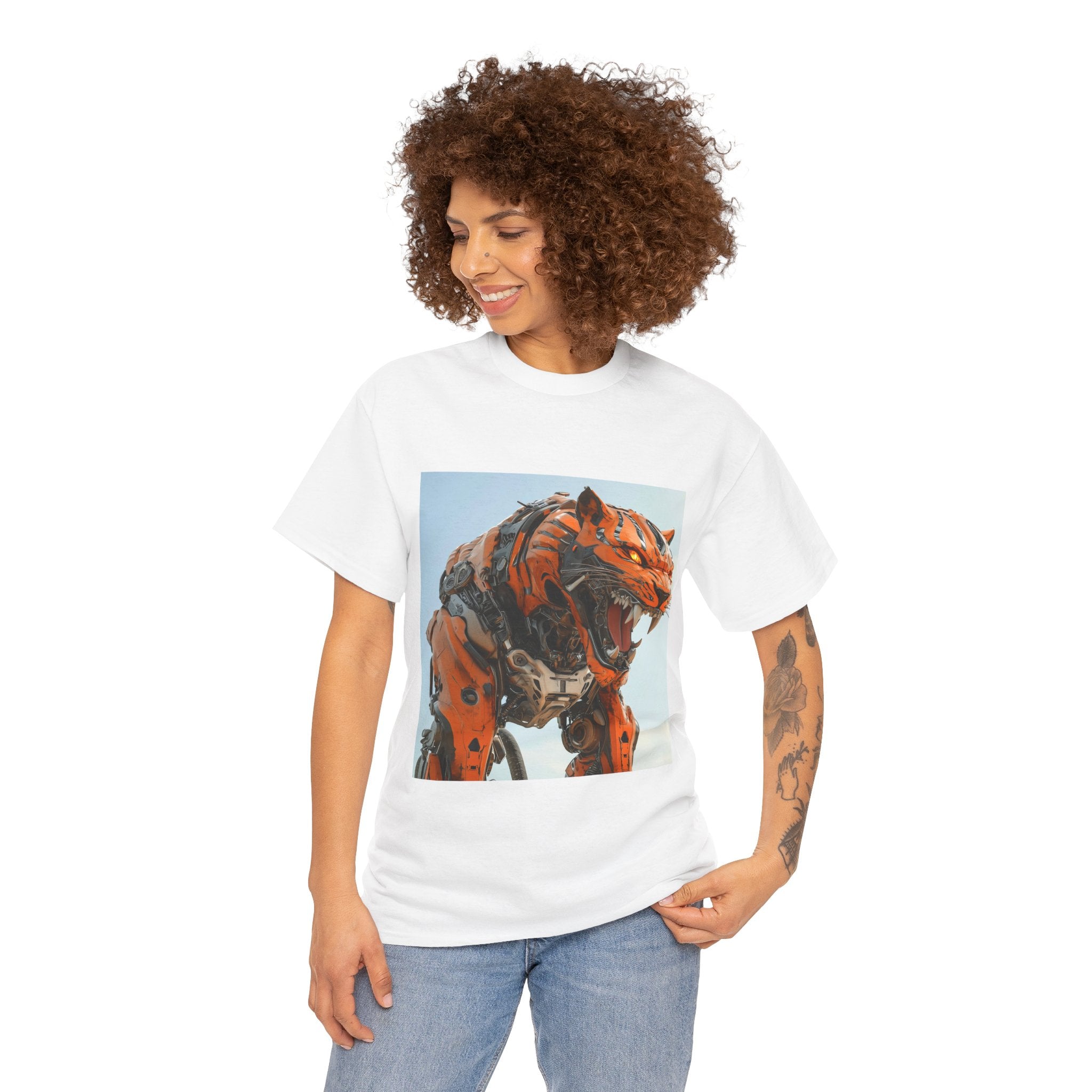 Fierce Robot Tiger Tee, Unisex Heavy Cotton Tee