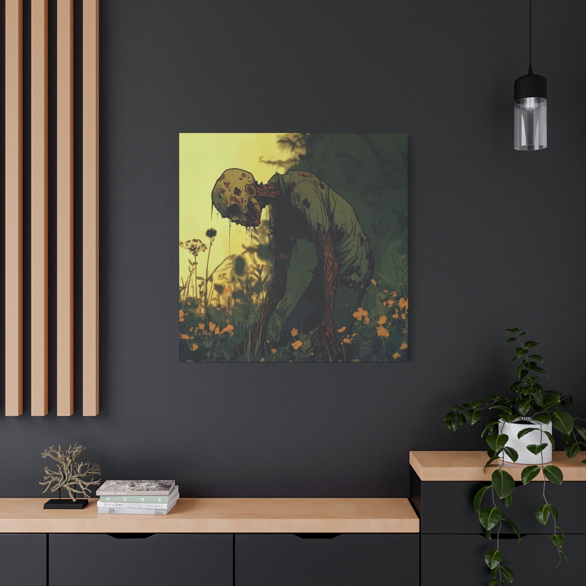Zombie Art Canvas, Horror Wall Decor, Unique Halloween Gift, Stretched Artwork, Creepy Home Decoration