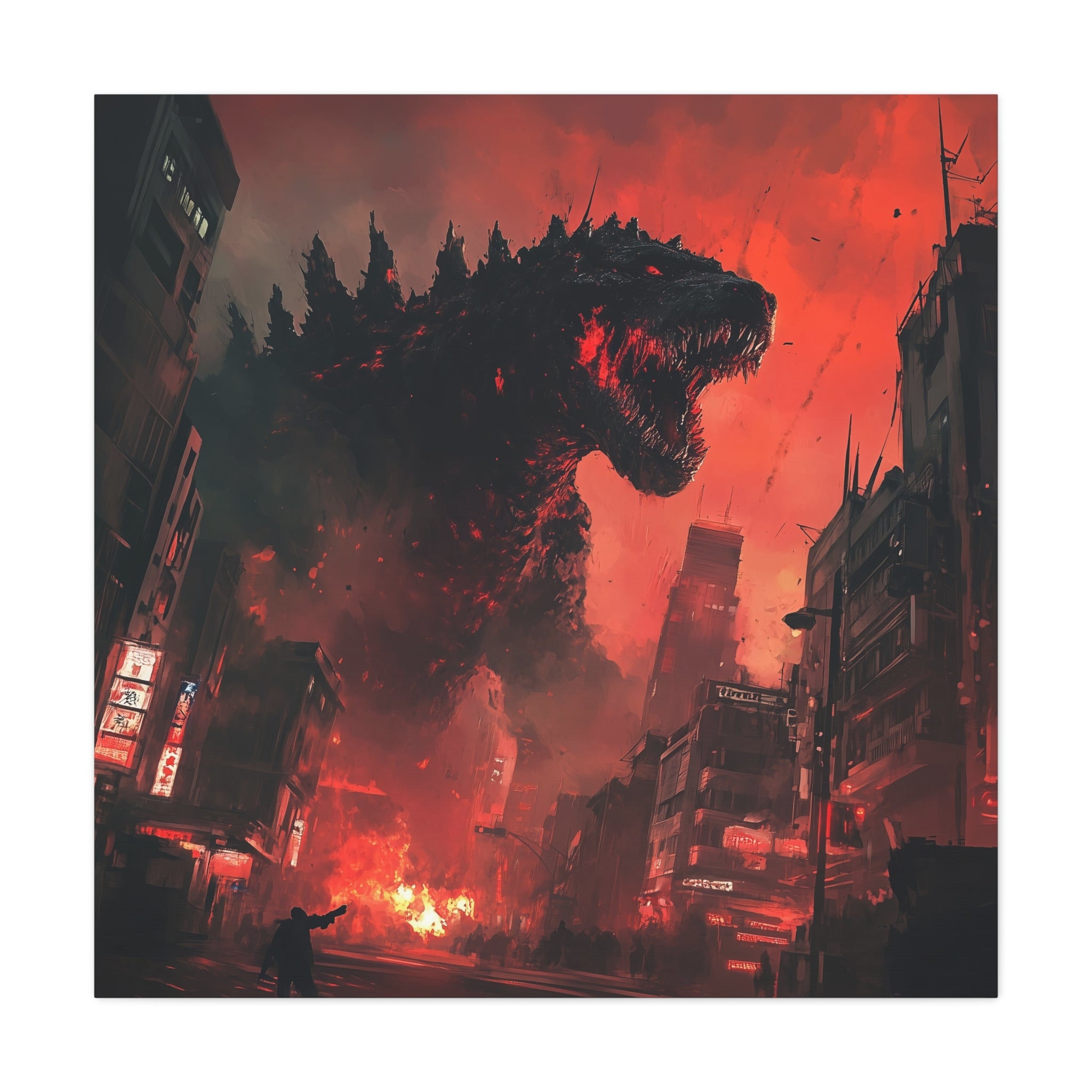Godzilla Inferno Canvas Art - Fiery Monster Wall Decor