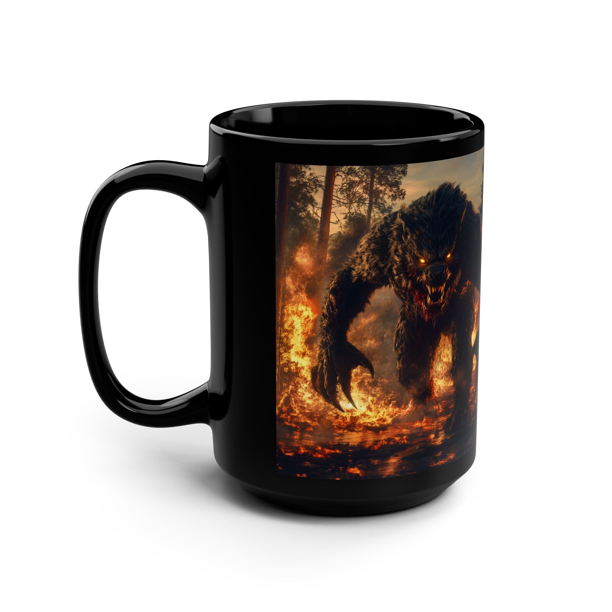 15oz Black Coffee Mug With Werewolf Design - 'You Wouldn't Like Me Without My Coffee'