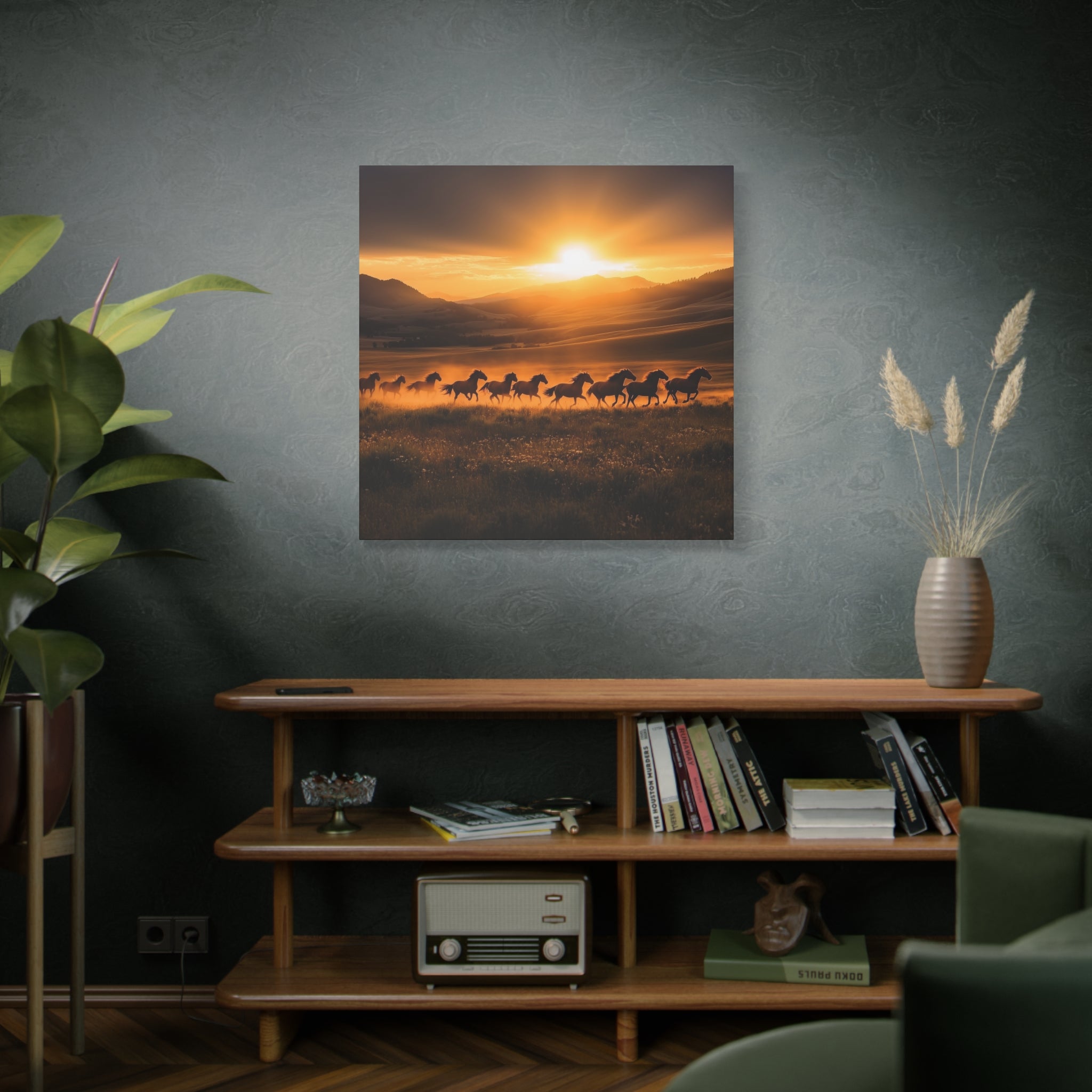 Sunset Horse Gallop Canvas, Decor for Equine Lovers, Wall Art for Home, Gift for Horse Owners, Nature-Inspired Room Decor