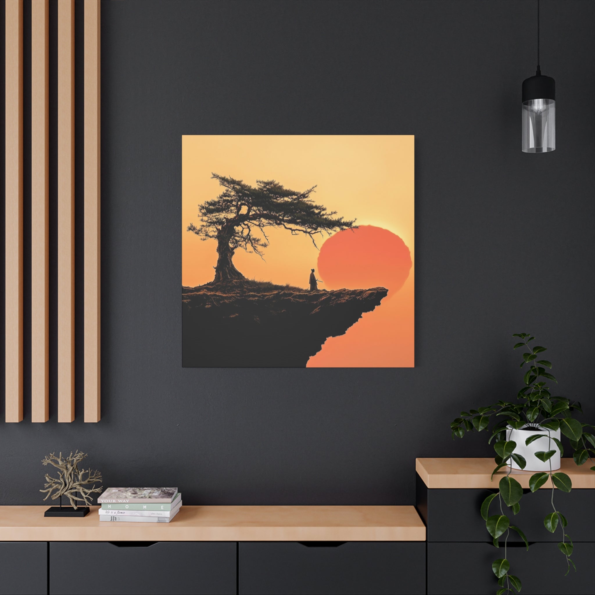 Samurai Sunset Canvas Wall Art - Decorative Matte Stretched Print