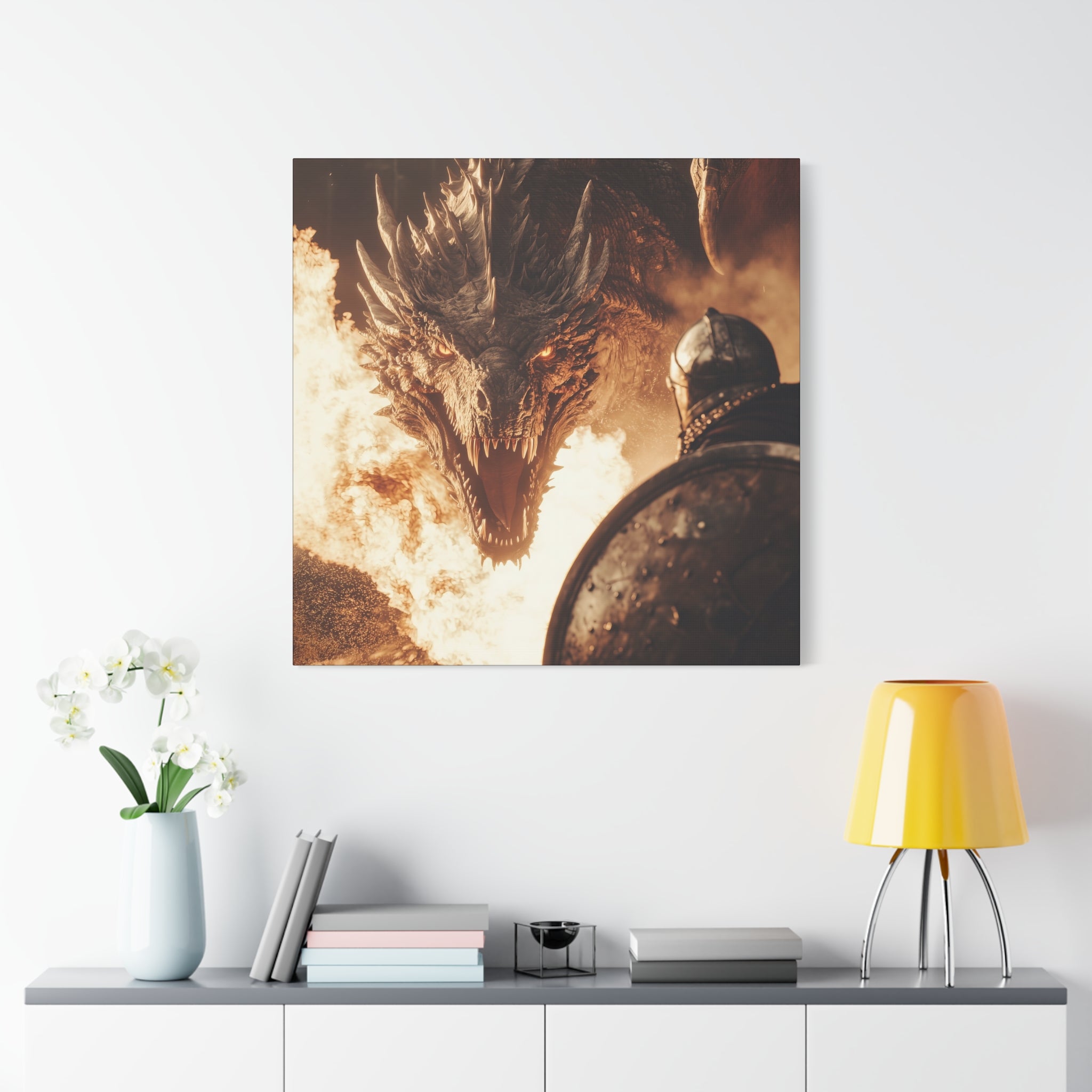 Epic Dragon Battle Canvas Art - Fantasy Wall Decor for Gamers