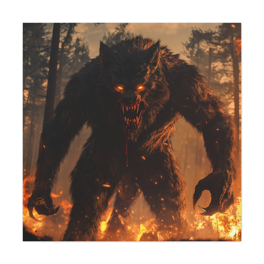 Fierce Werewolf Canvas Wall Art - Dramatic Inferno Decor