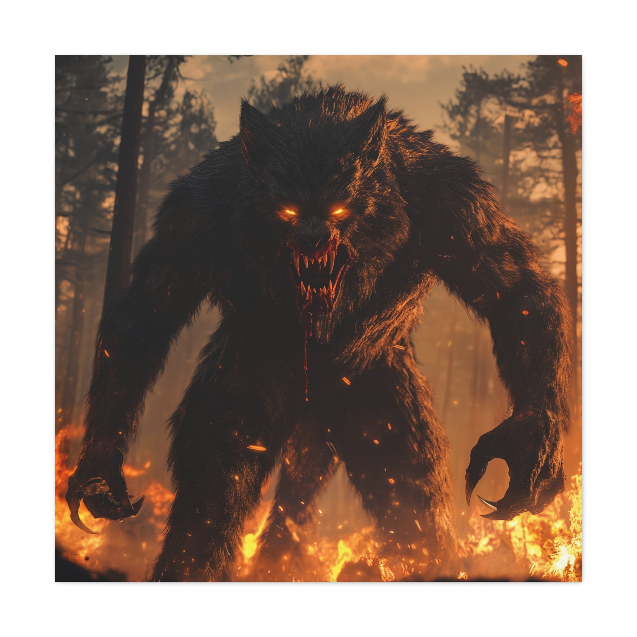Fierce Werewolf Canvas Wall Art - Dramatic Inferno Decor