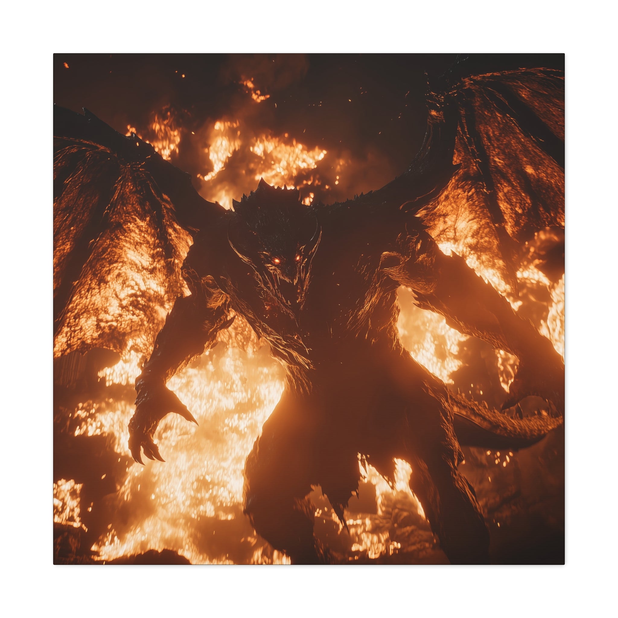 Fierce Balrog Fantasy Art Canvas, Demonic Wall Decor, Gothic Home Decor, Dragon Artwork, Unique Gift for Gamers, Halloween Decoration